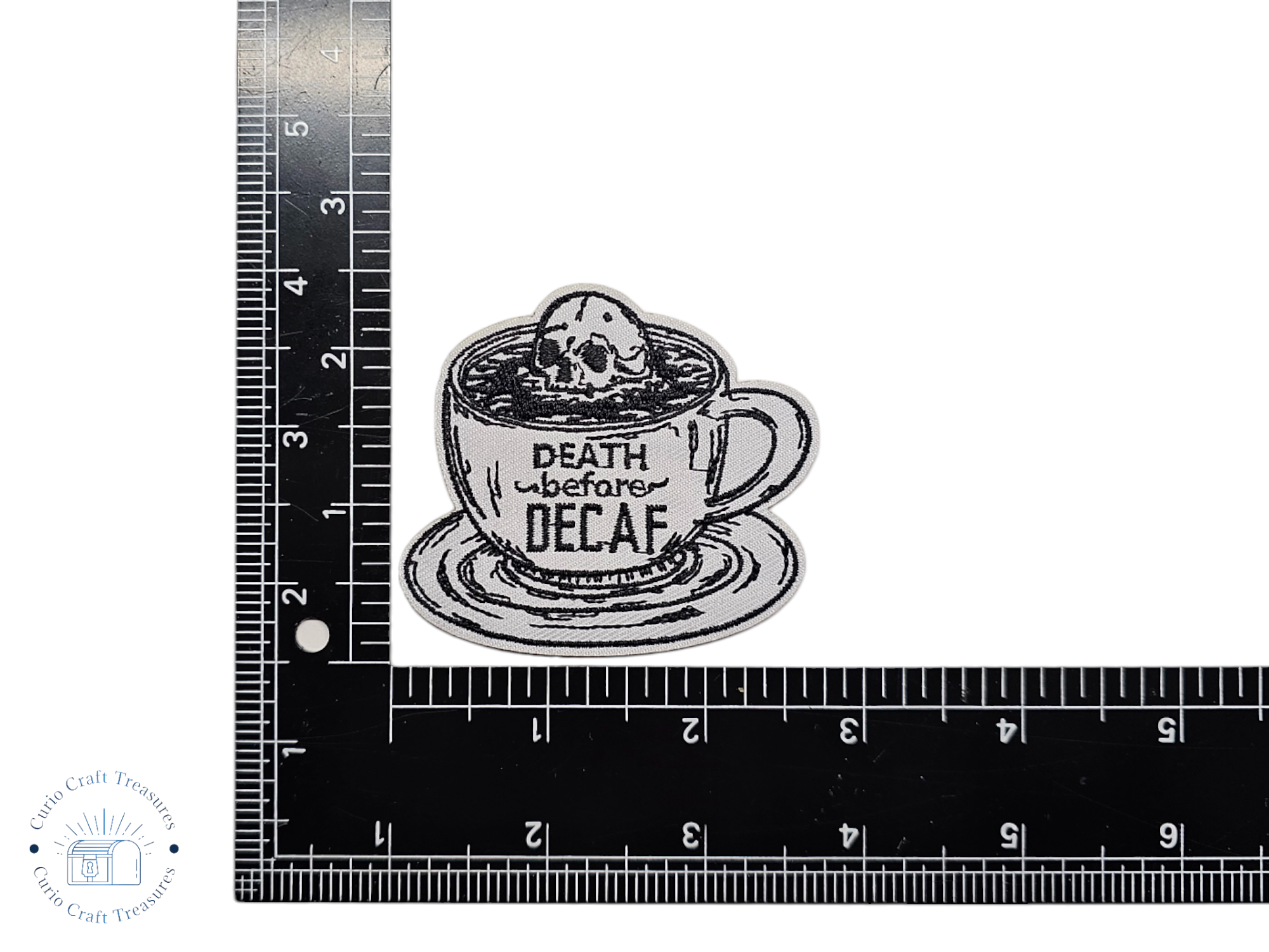 Embroided Patch, Iron on, Glue, Craft supply, Embroidery, Fabric, Cat, cute, animal, tea, Coffee, pentagram, pentacle, knife