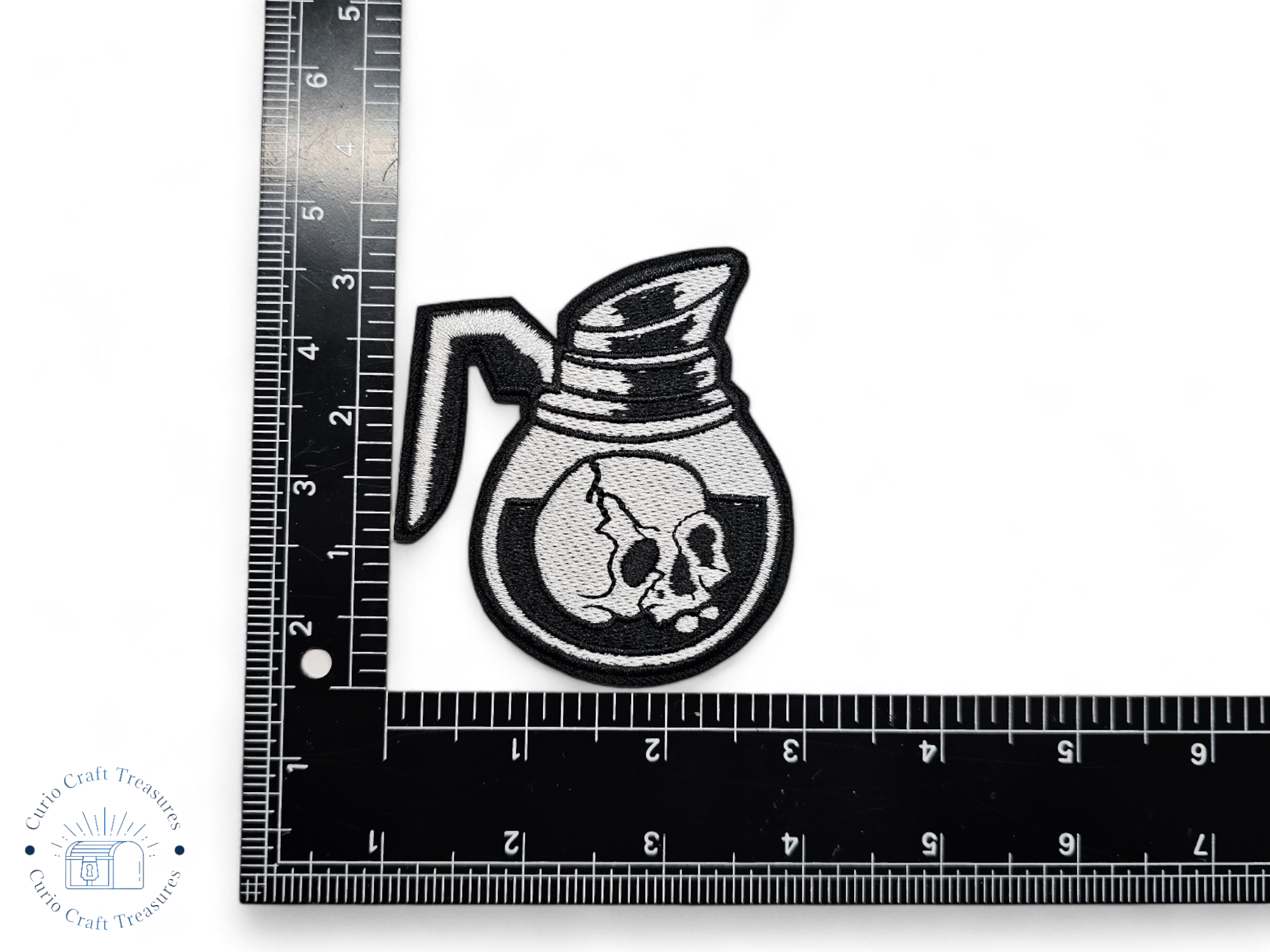 Embroided Patch, Iron on, Glue, Craft supply, Embroidery, Fabric, Cat, cute, animal, tea, Coffee, pentagram, pentacle, knife