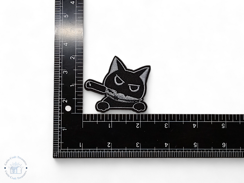 Parche bordado, termoadhesivo, pegamento, material para manualidades, bordado, tela, gato, lindo, animal, té, café, pentagrama, pentáculo, cuchillo