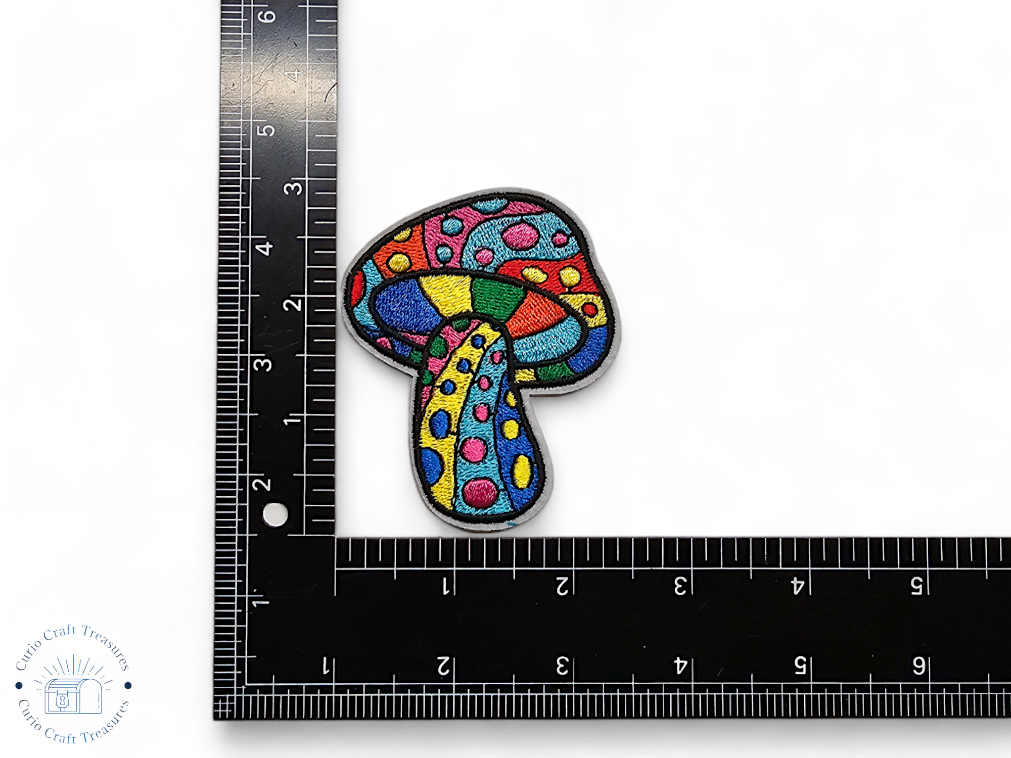 Embroided Patch, Iron on, Glue, Craft supply, Embroidery, Fabric, Mushroom, multicolor, dot, cottagecore, fairycore, sun