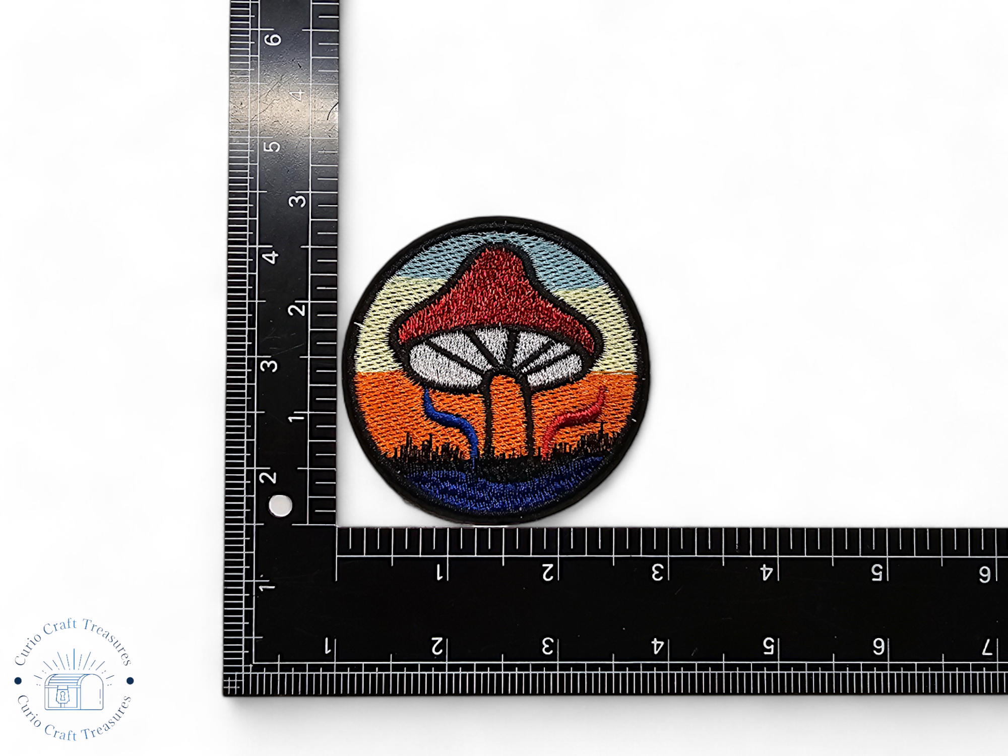 Embroided Patch, Iron on, Glue, Craft supply, Embroidery, Fabric, Mushroom, multicolor, dot, cottagecore, fairycore, sun