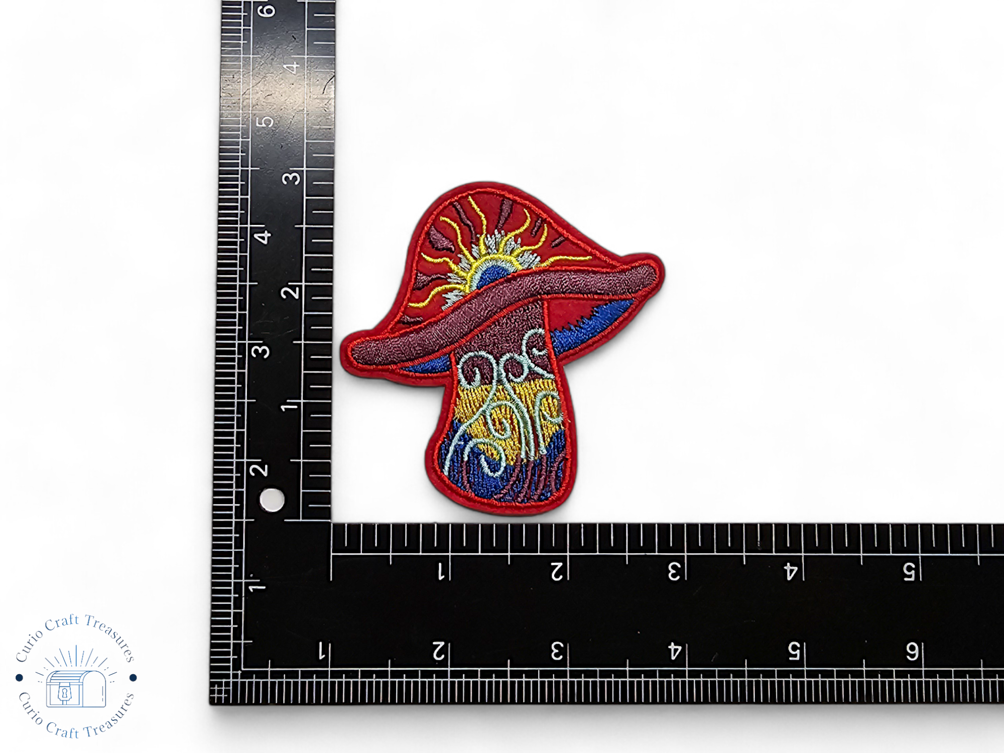 Embroided Patch, Iron on, Glue, Craft supply, Embroidery, Fabric, Mushroom, multicolor, dot, cottagecore, fairycore, sun
