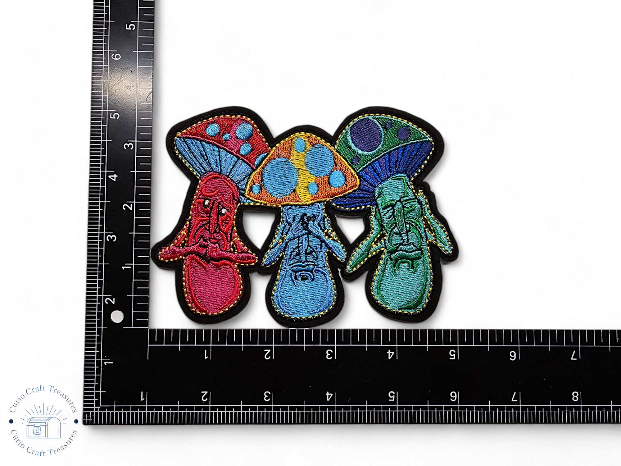 Embroided Patch, Iron on, Glue, Craft supply, Embroidery, Fabric, Mushroom, multicolor, dot, cottagecore, fairycore, sun