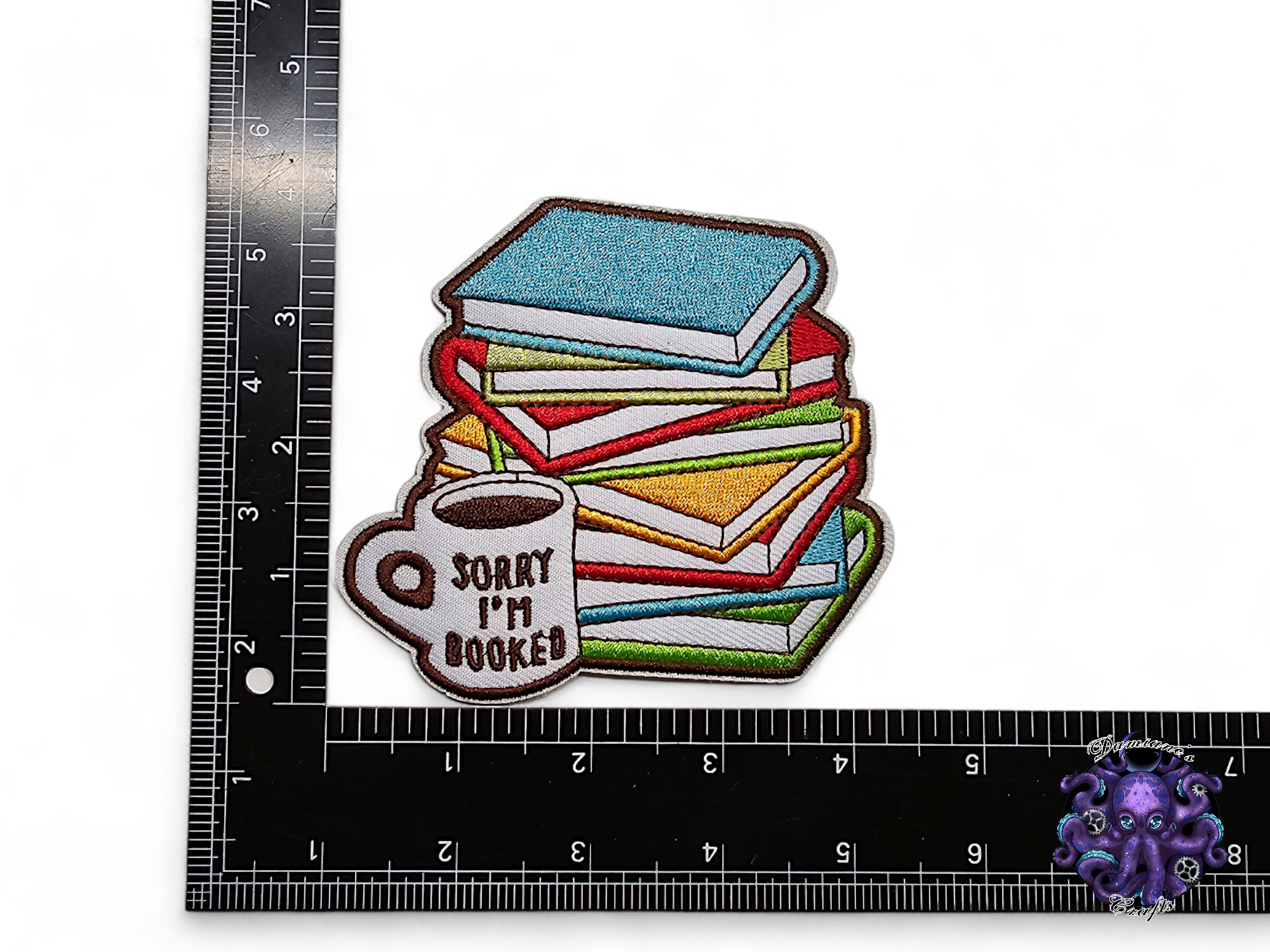 Embroided Patch, Iron on, Glue, Craft supply, Embroidery, Fabric, Book, Reading, Book lover, Cat, Quill, Baby Cat, book club, Bad girl, dangerous women