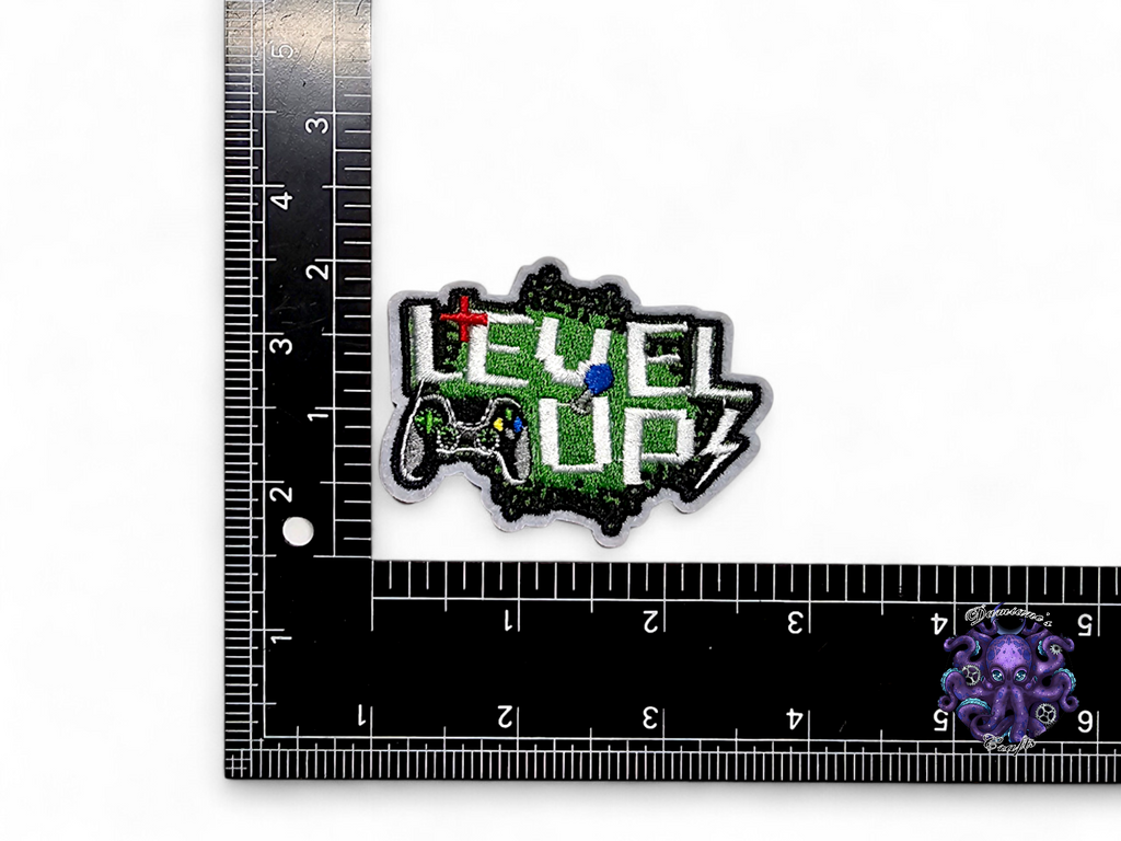 Embroided Patch, Iron on, Glue, Craft supply, Embroidery, Fabric, Gamer, gaming, game over, level up, joystick, controller