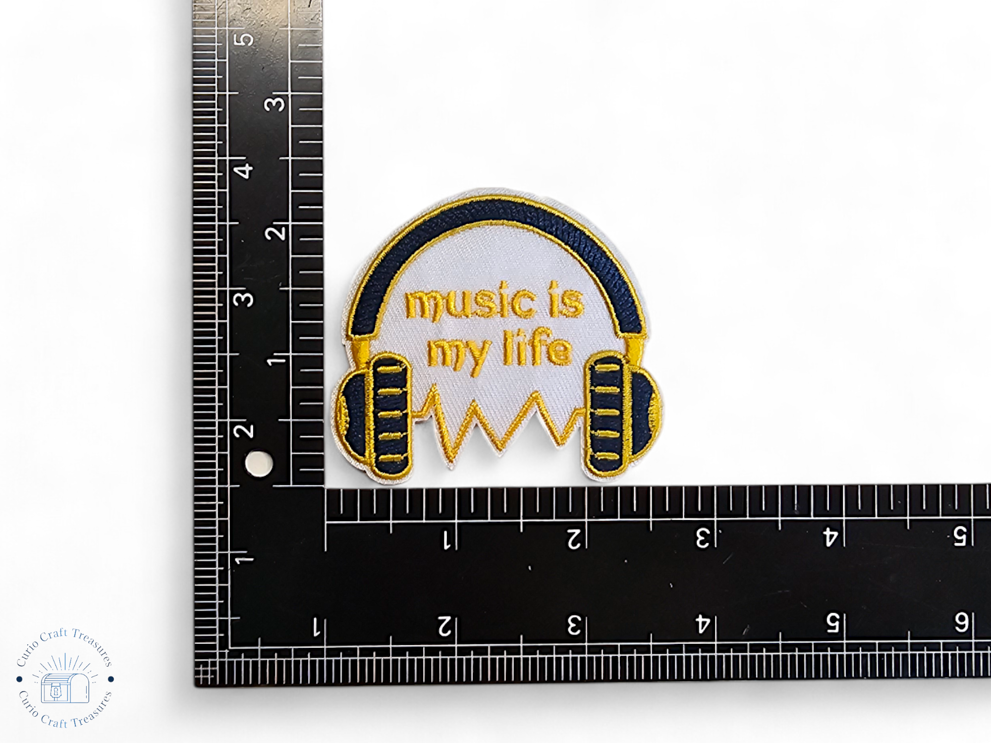 Embroided Patch, Iron on, Glue, Craft supply, Embroidery, Fabric, Music, Skull, Headphone, Record, treble clef