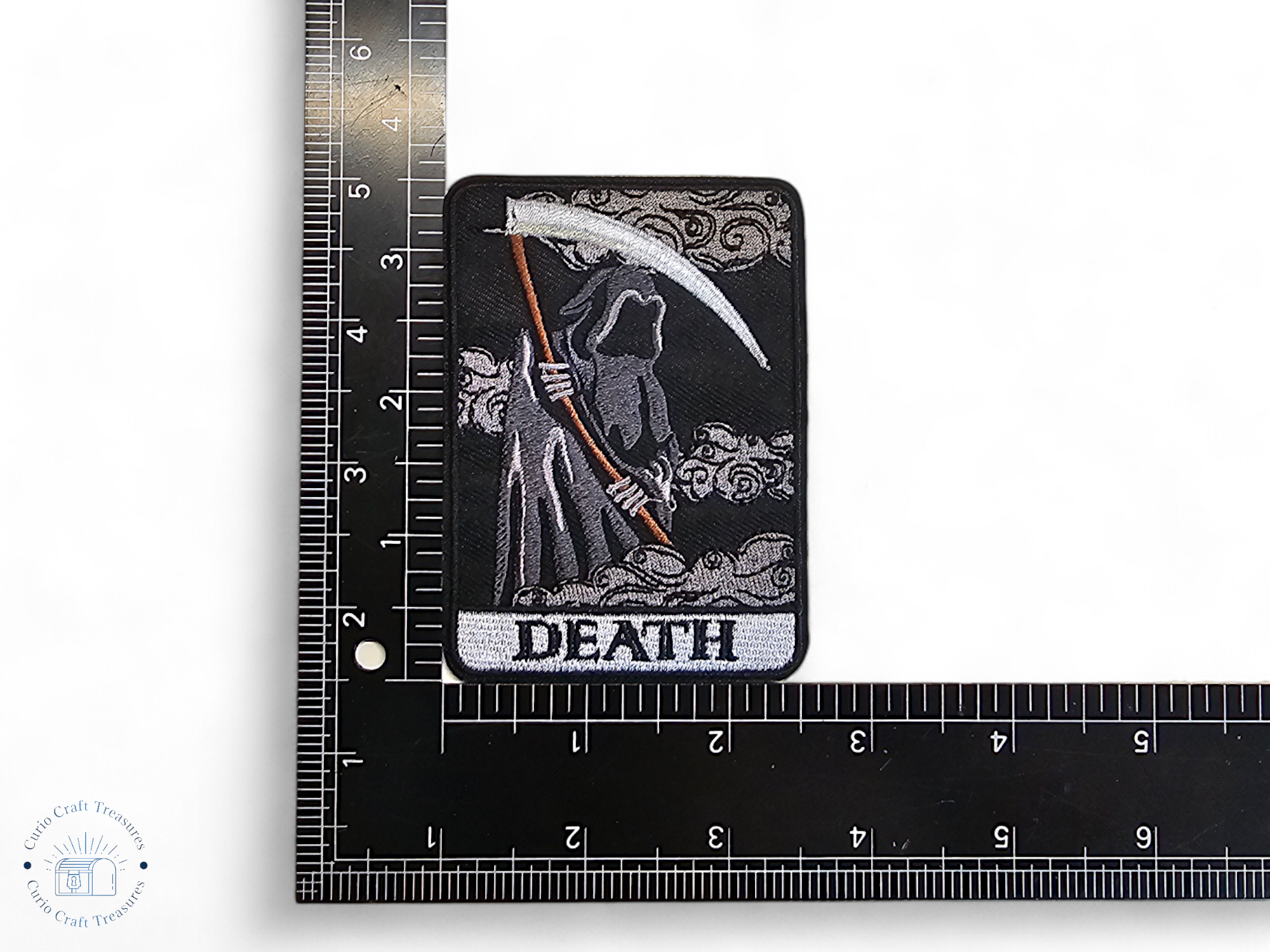 Embroided Patch, Iron on, Glue, Craft supply, Embroidery, Fabric, Gothic, Halloween, spooky, skeleton, Death, Reaper