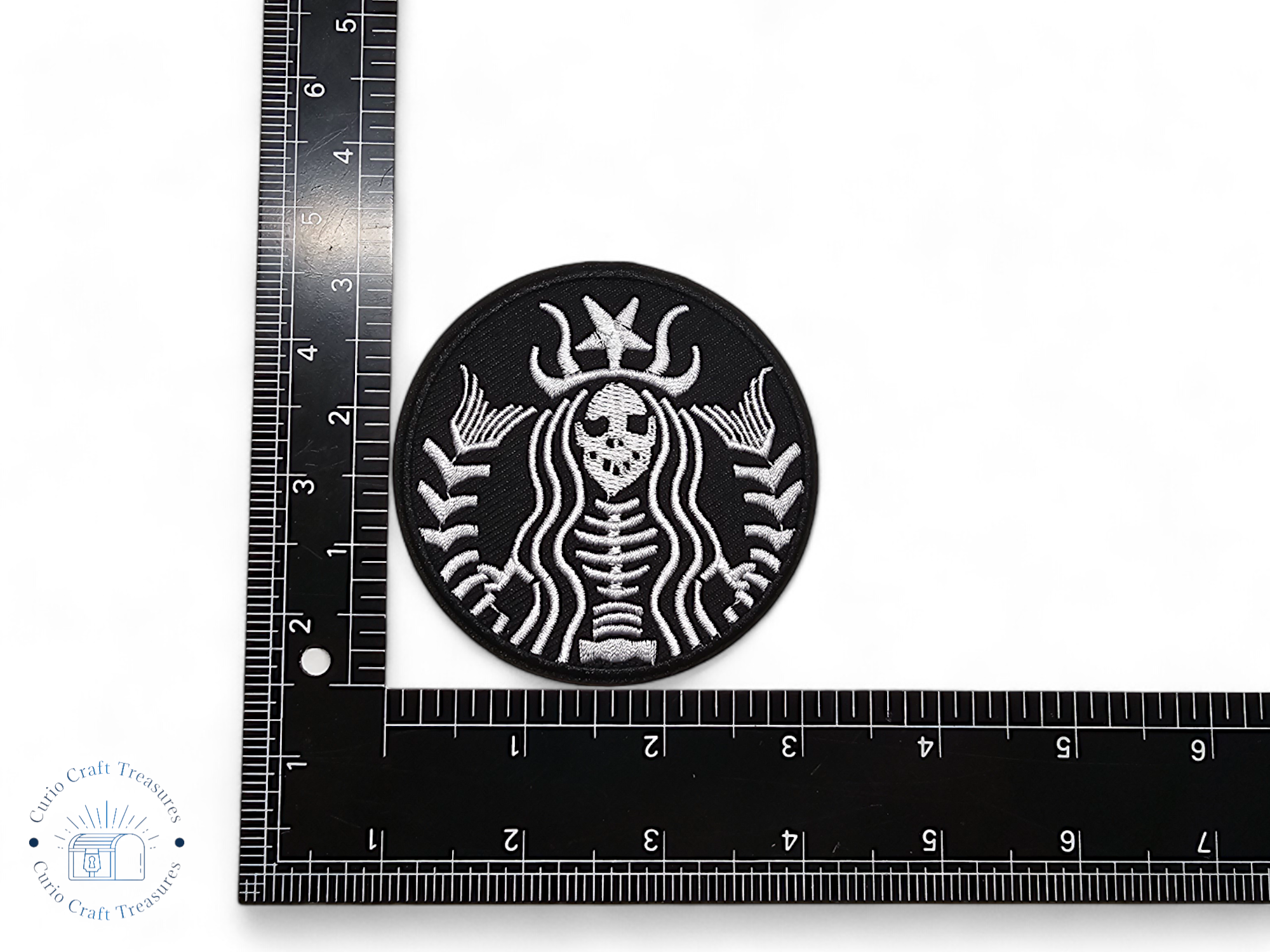 Embroided Patch, Iron on, Glue, Craft supply, Embroidery, Fabric, Cat, cute, animal, tea, Coffee, pentagram, pentacle, knife