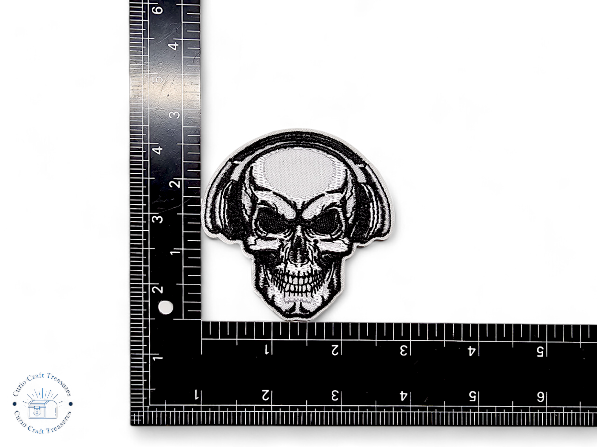 Embroided Patch, Iron on, Glue, Craft supply, Embroidery, Fabric, Music, Skull, Headphone, Record, treble clef
