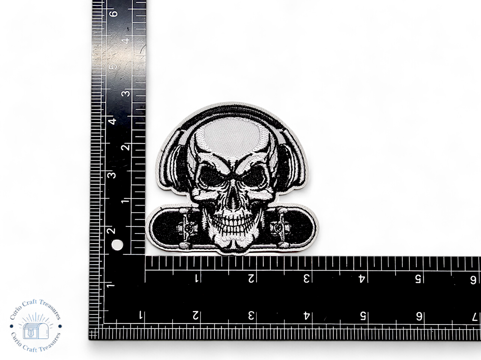 Embroided Patch, Iron on, Glue, Craft supply, Embroidery, Fabric, Music, Skull, Headphone, Record, treble clef