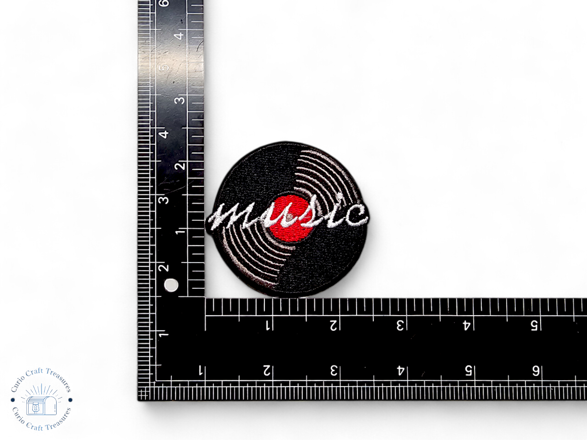 Embroided Patch, Iron on, Glue, Craft supply, Embroidery, Fabric, Music, Skull, Headphone, Record, treble clef