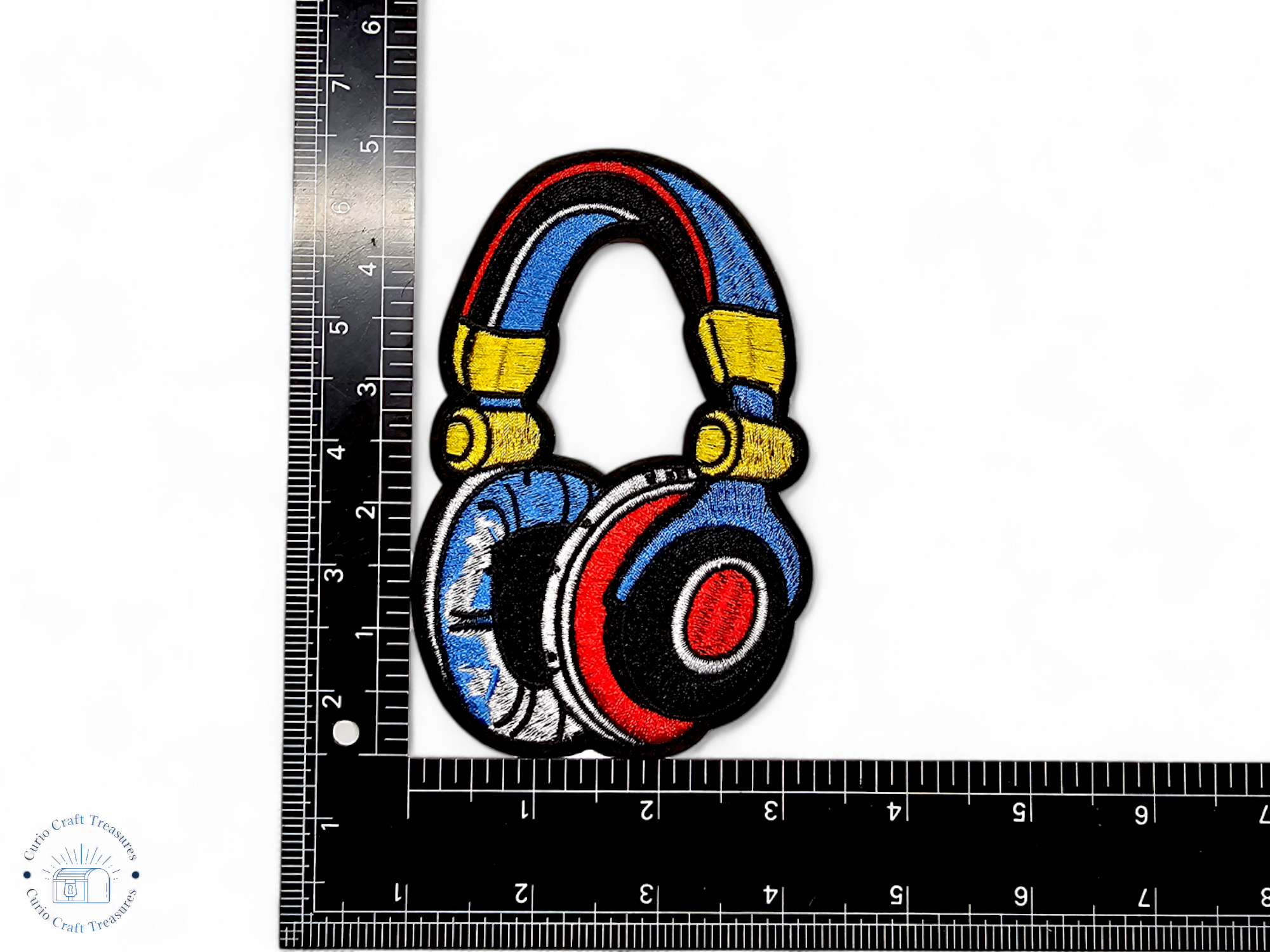 Embroided Patch, Iron on, Glue, Craft supply, Embroidery, Fabric, Music, Skull, Headphone, Record, treble clef