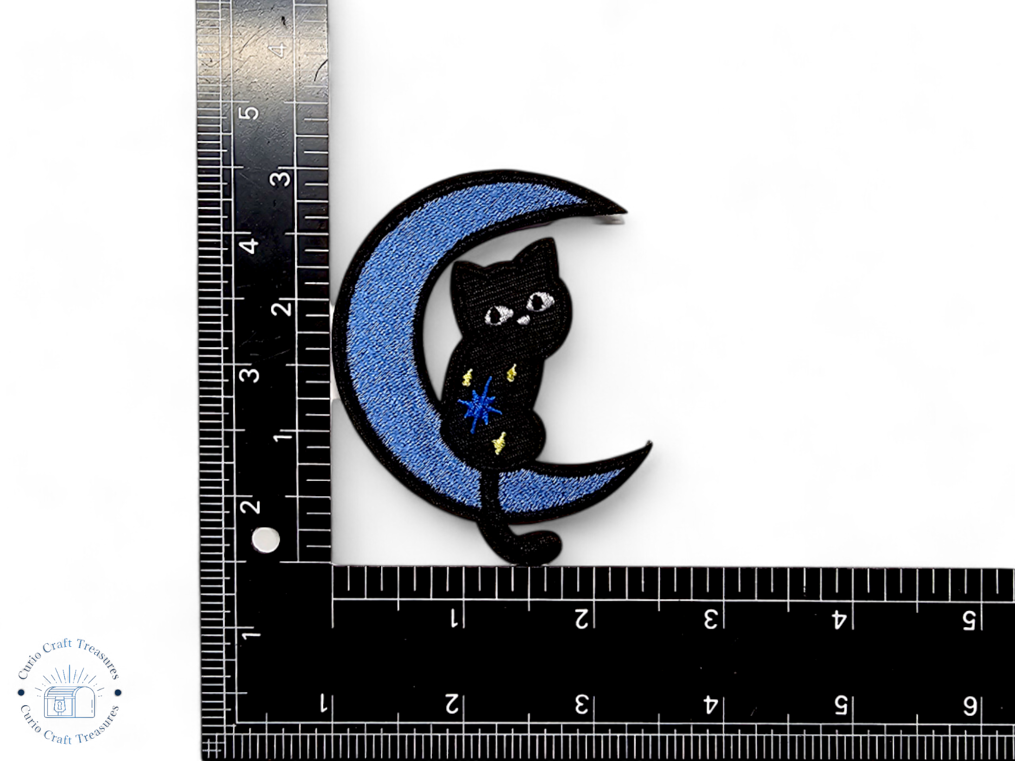 Embroided Patch, Iron on, Glue, Craft supply, Embroidery, Fabric, Cat, cute, animal, witch, hat, book, spellbook, plant, crystal ball, scrying, moon, pew pew
