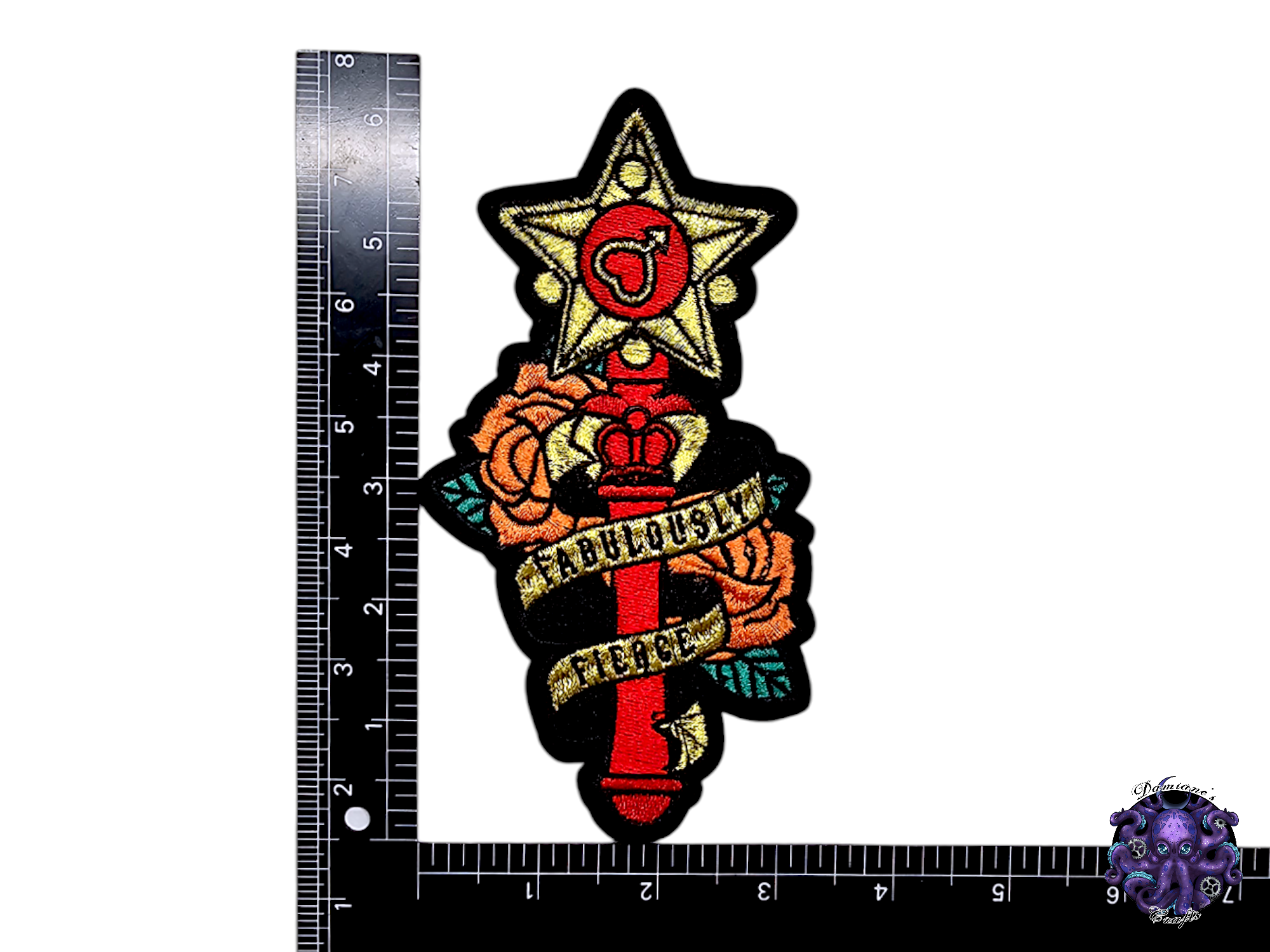 Embroided Patch, Iron on, Glue, Craft supply, Embroidery, Fabric, Cute, Kawai, Girl, Anime, Manga, Heart, gold, Medium