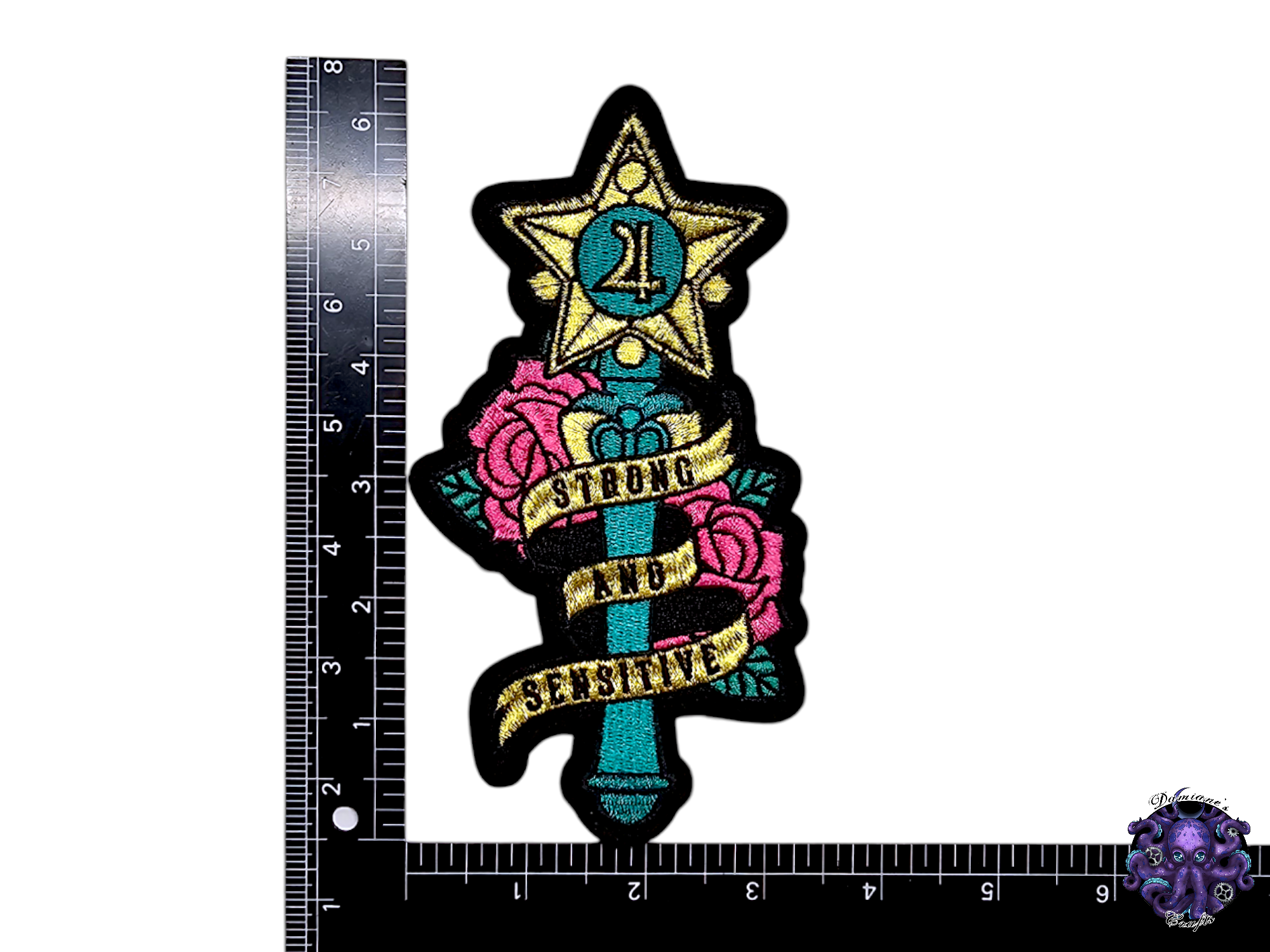 Embroided Patch, Iron on, Glue, Craft supply, Embroidery, Fabric, Cute, Kawai, Girl, Anime, Manga, Heart, gold, Medium