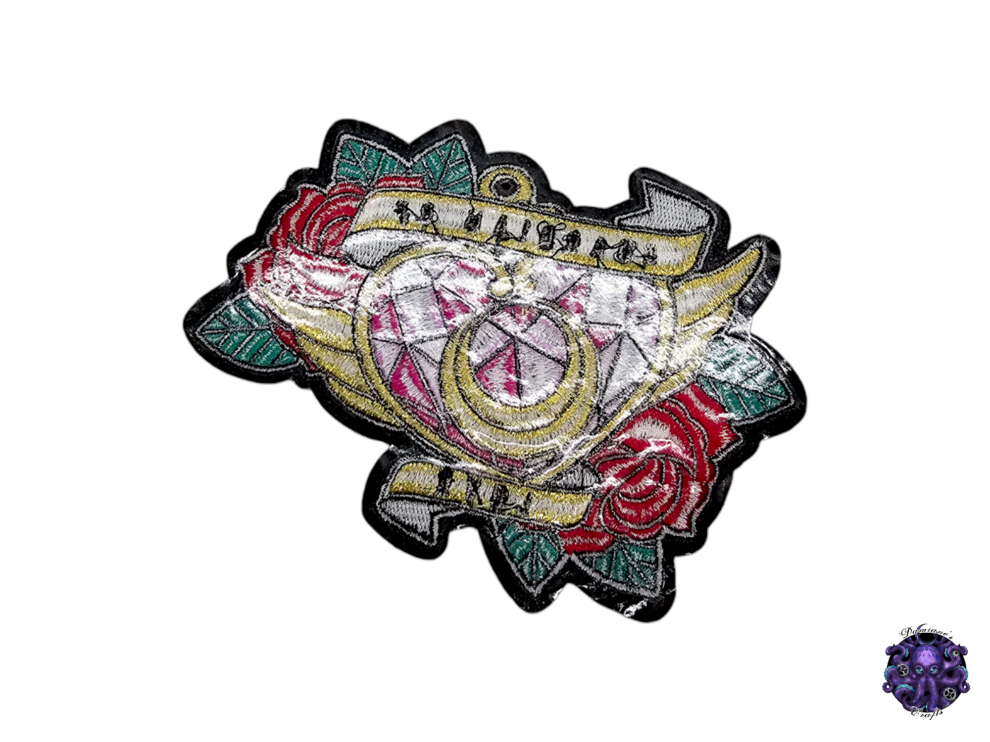 Embroided Patch, Iron on, Glue, Craft supply, Embroidery, Fabric, Cute, Kawai, Girl, Anime, Manga, Heart, gold, Medium
