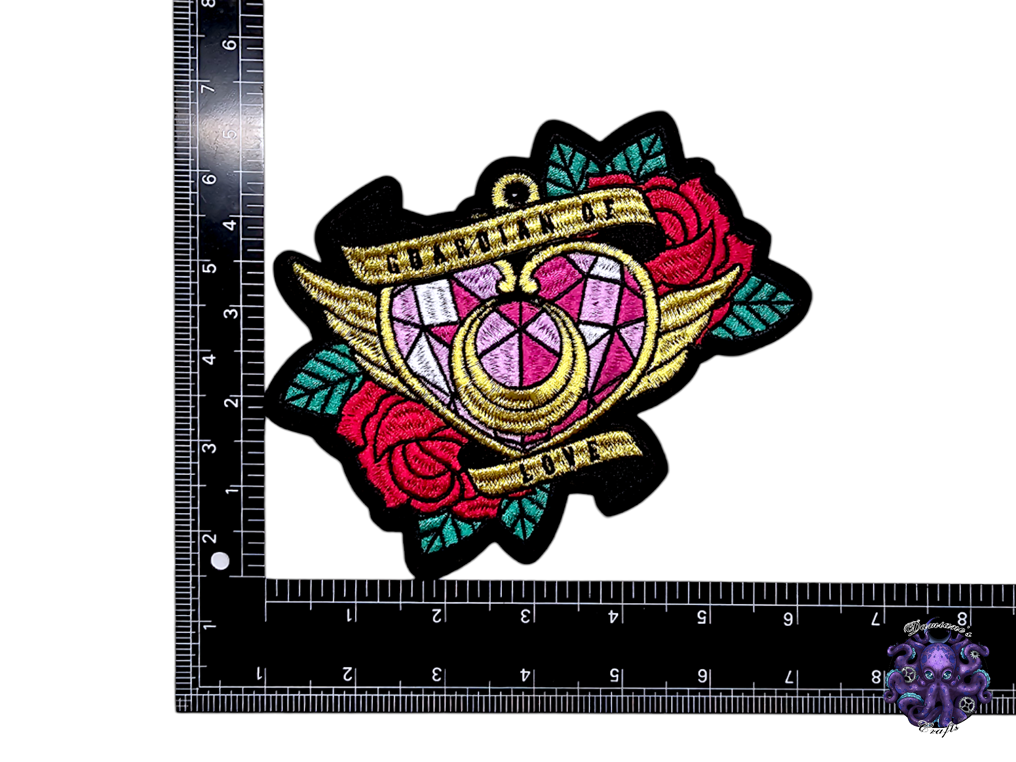 Embroided Patch, Iron on, Glue, Craft supply, Embroidery, Fabric, Cute, Kawai, Girl, Anime, Manga, Heart, gold, Medium