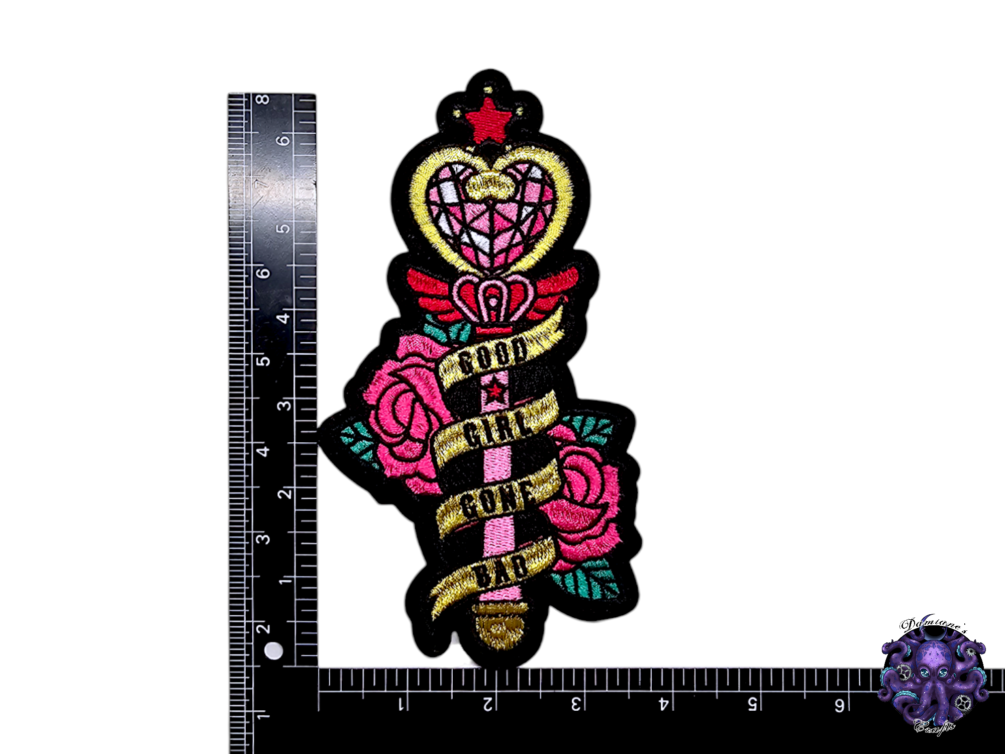 Embroided Patch, Iron on, Glue, Craft supply, Embroidery, Fabric, Cute, Kawai, Girl, Anime, Manga, Heart, gold, Medium