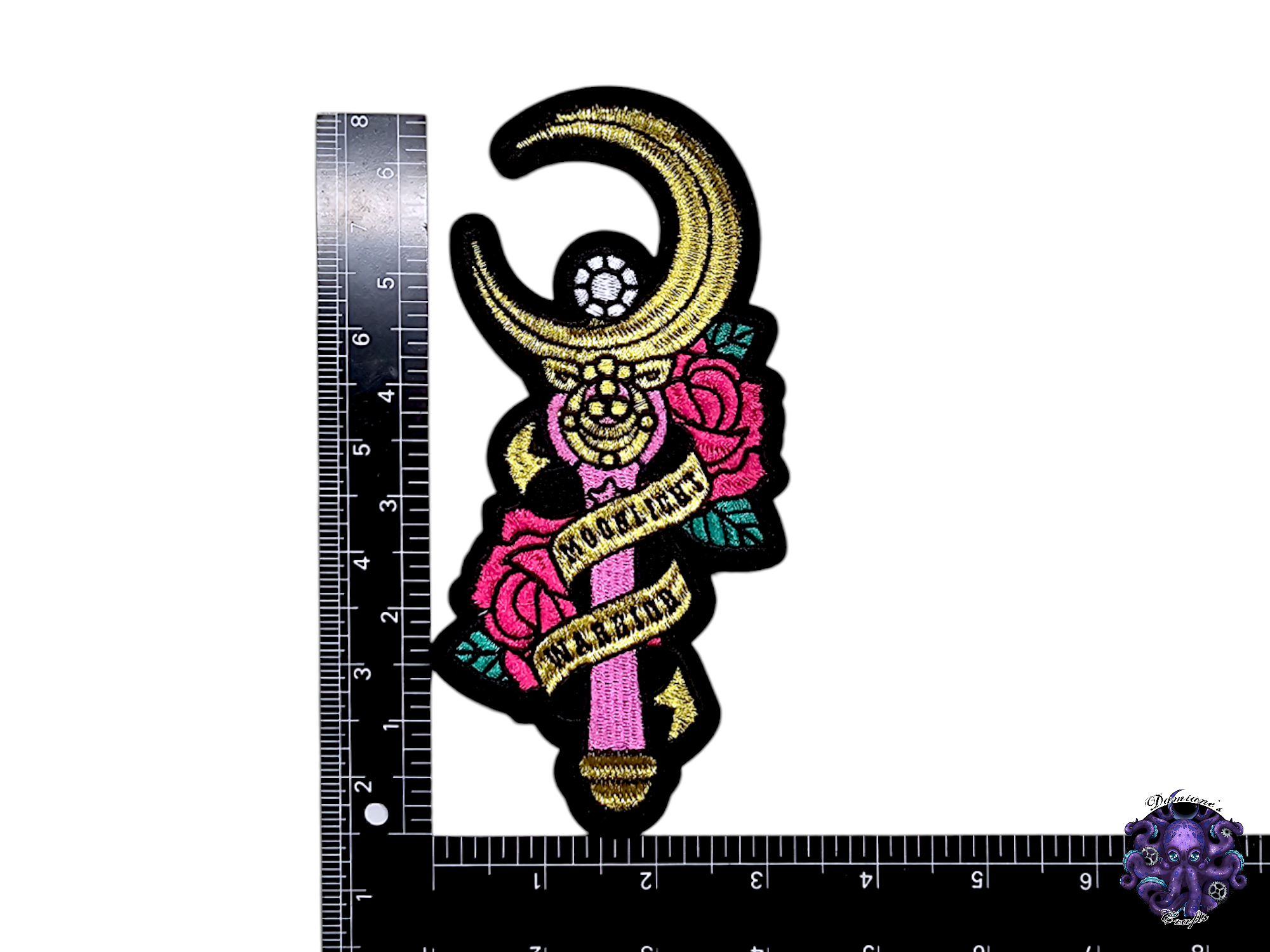 Embroided Patch, Iron on, Glue, Craft supply, Embroidery, Fabric, Cute, Kawai, Girl, Anime, Manga, Heart, gold, Medium