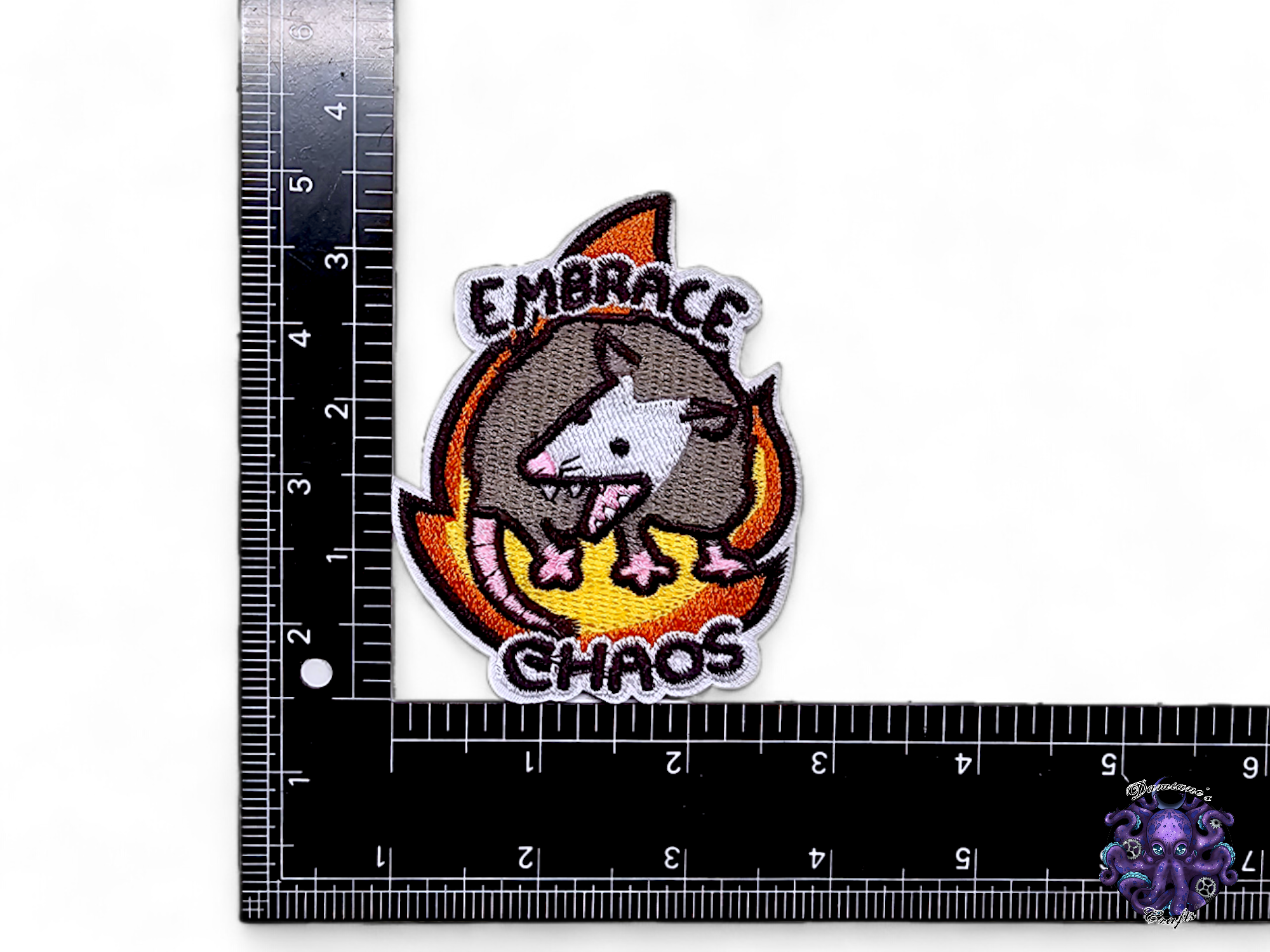 Embroided Patch, Iron on, Glue, Craft supply, Embroidery, Fabric, Raccoon, Possum, Opossum, Garbage, Chaos, Play dead, Eat the rich, Punk, Weird, crazy, trash can, trashy