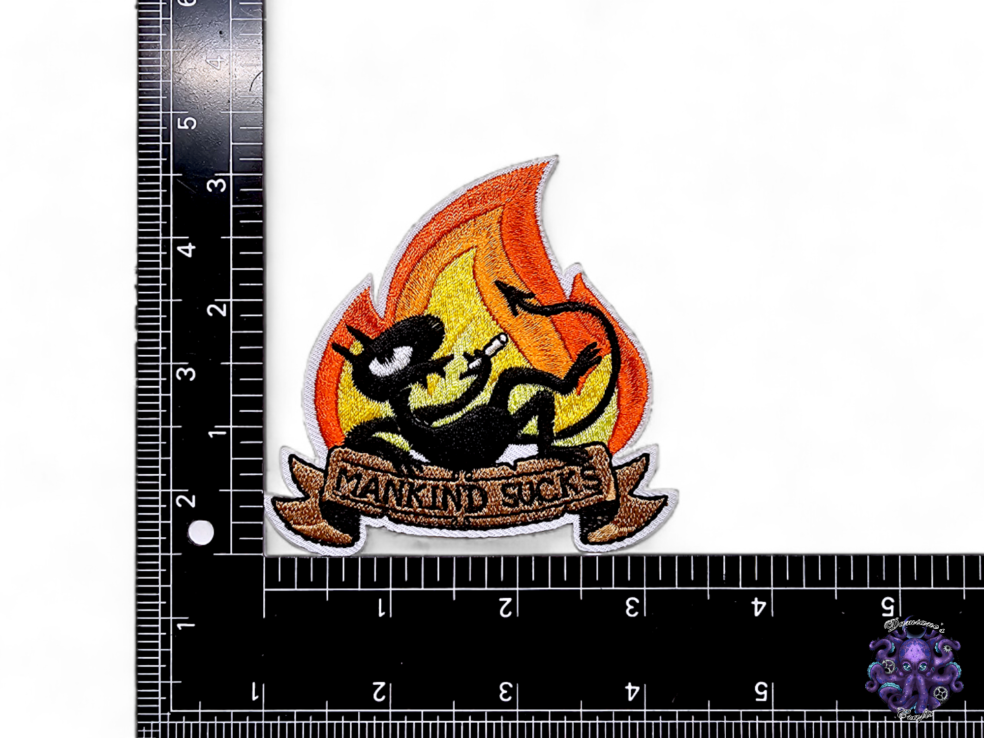 Embroided Patch, Iron on, Glue, Craft supply, Embroidery, Devil, Demon, fire