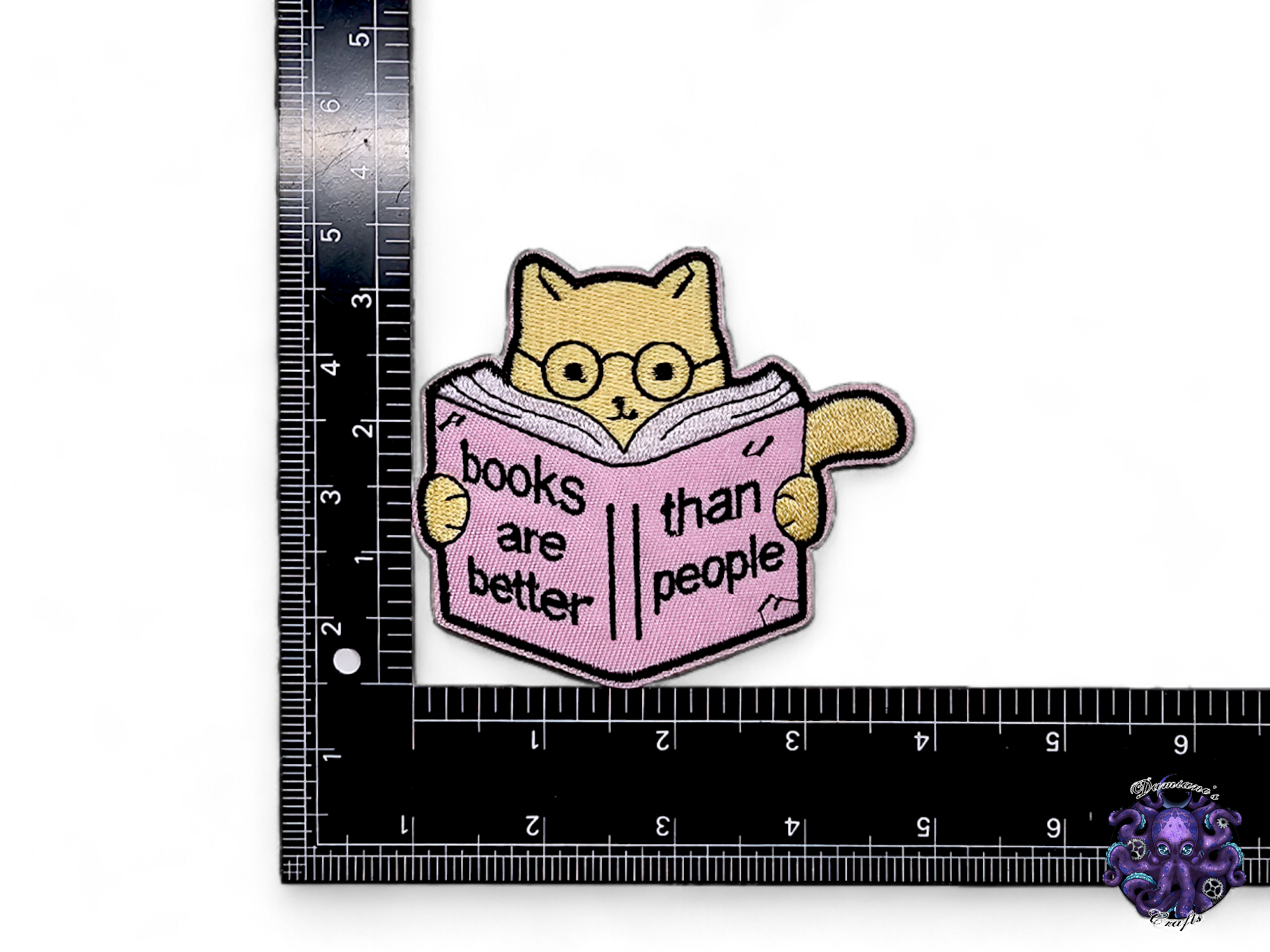 Embroided Patch, Iron on, Glue, Craft supply, Embroidery, Fabric, Book, Reading, Book lover, Cat, Quill, Baby Cat, book club, Bad girl, dangerous women