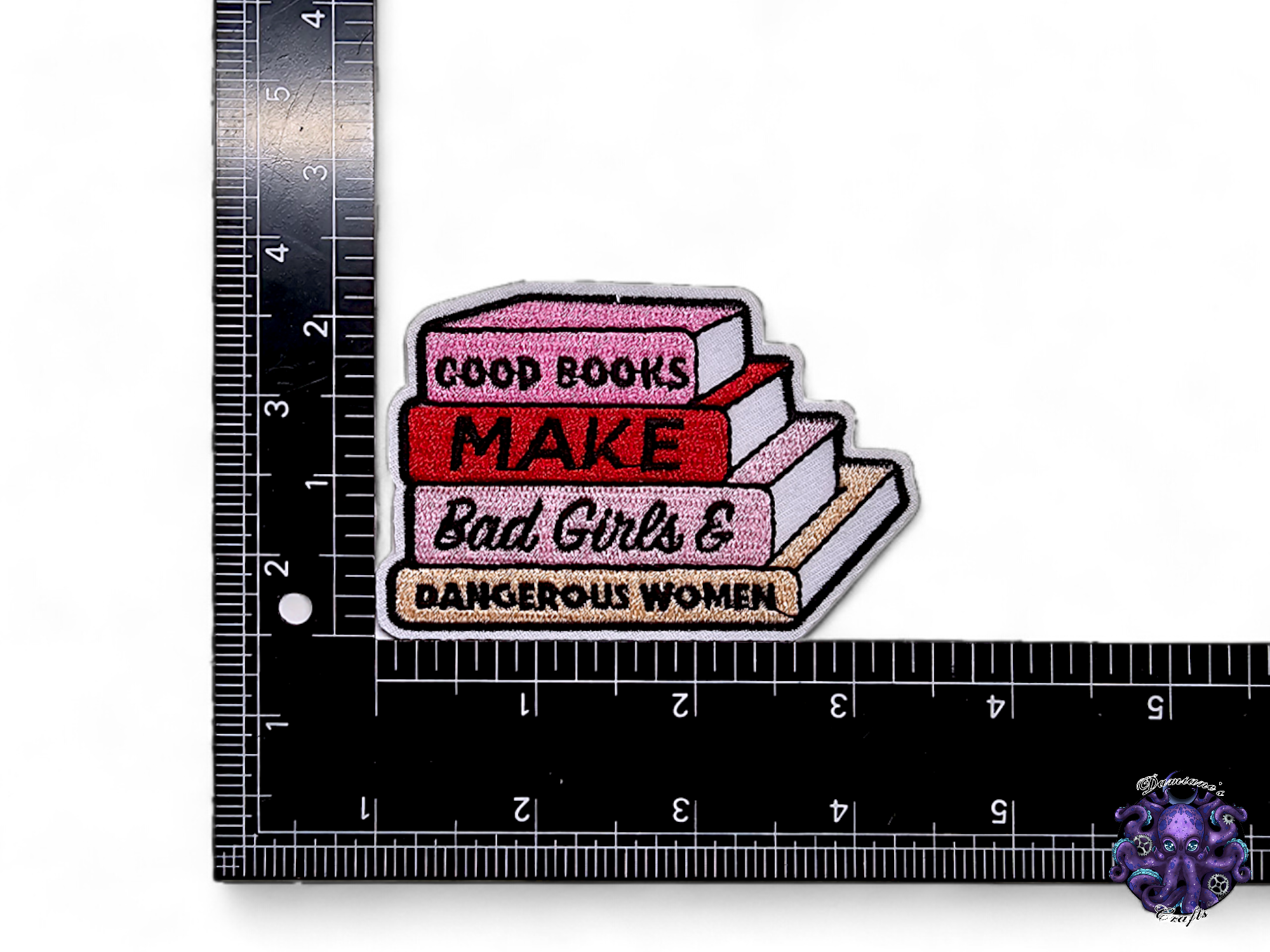 Embroided Patch, Iron on, Glue, Craft supply, Embroidery, Fabric, Book, Reading, Book lover, Cat, Quill, Baby Cat, book club, Bad girl, dangerous women
