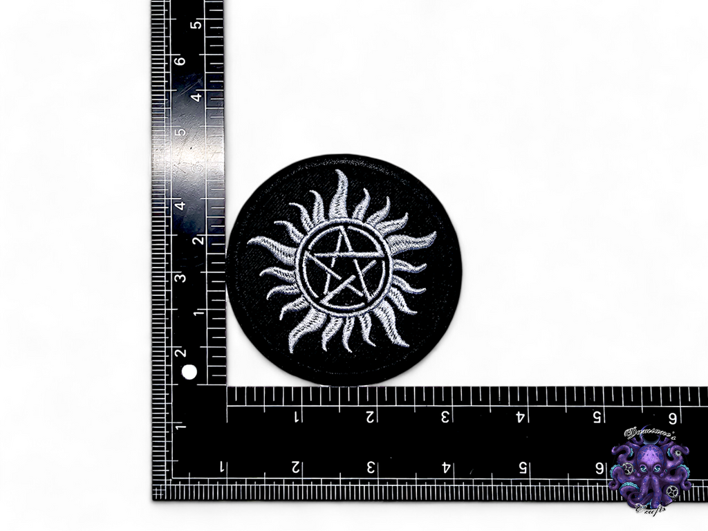 Parche bordado, termoadhesivo, adhesivo, material para manualidades, bordado, tela, pentagrama, pentáculo, satanás, gato, elementos, estaciones, luna, diosa, wicca, celta, multicolor