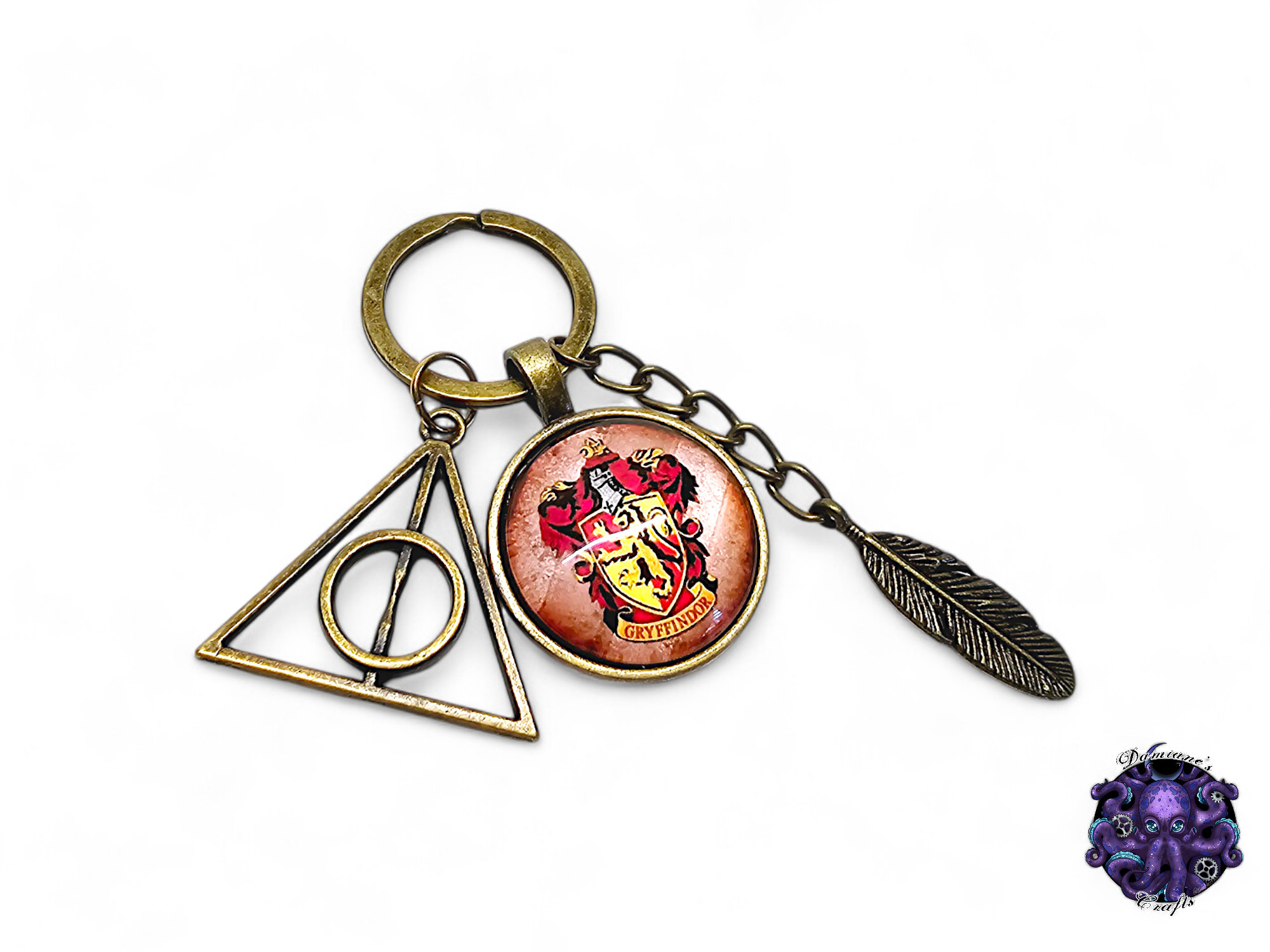 Keychain, feather, Wizard, Witch, witchy, halloween, gothic, leather cord, gift for her, gift for him, LARP, costume, bronze