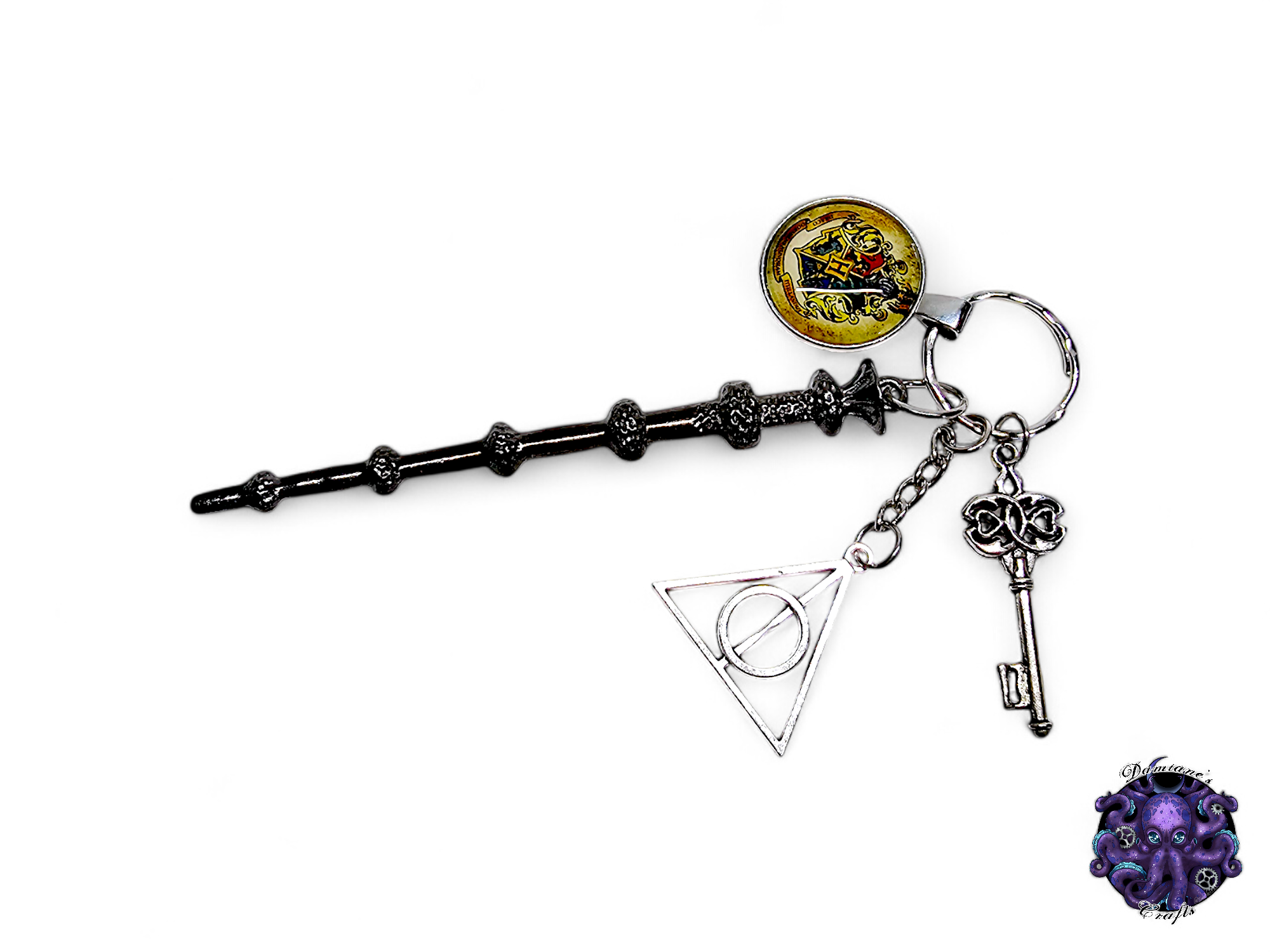 Keychain, Wand, key, Wizard, Witch, witchy, halloween, gothic, leather cord, gift for her, gift for him, LARP, costume, silver