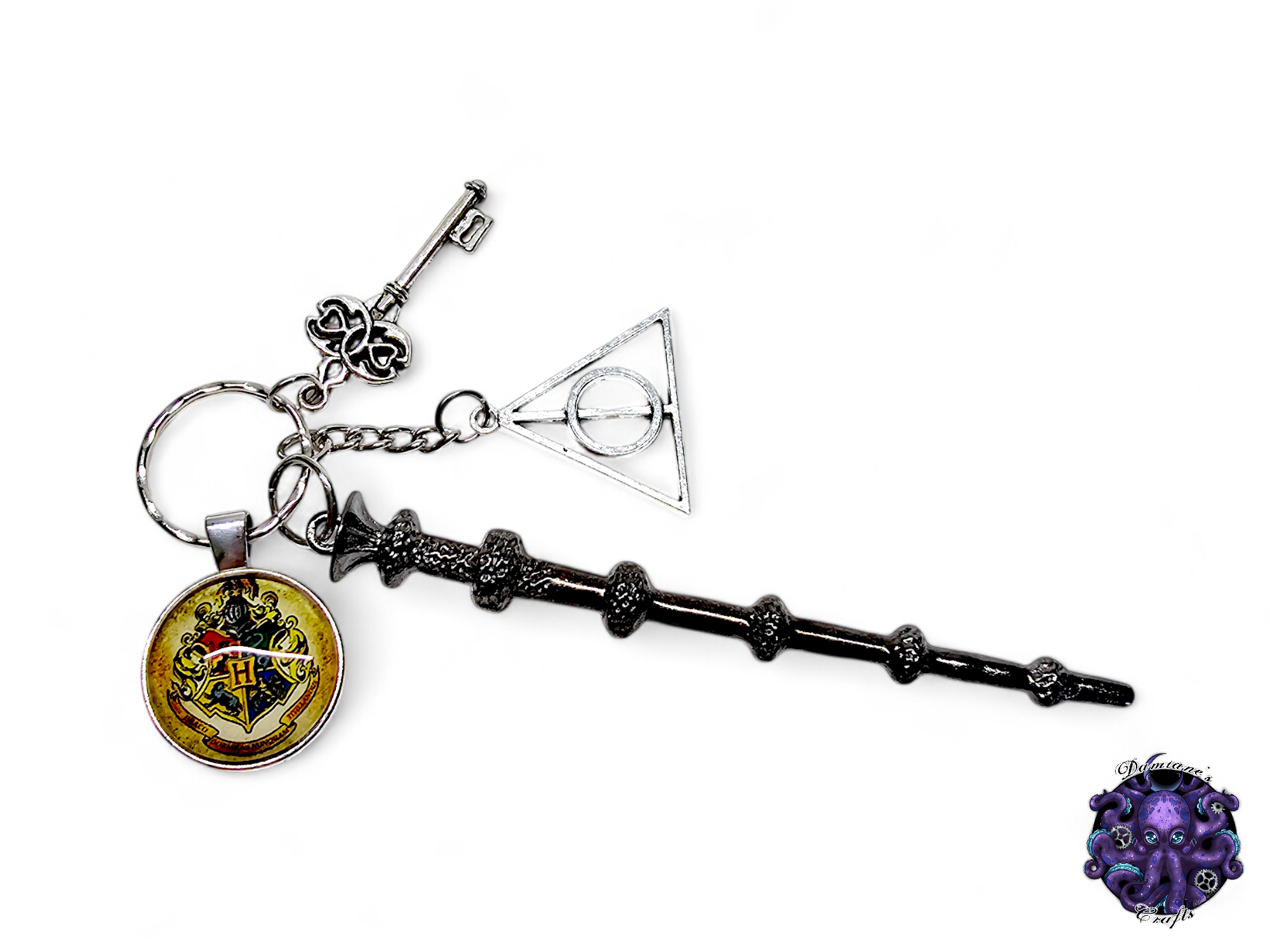 Keychain, Wand, key, Wizard, Witch, witchy, halloween, gothic, leather cord, gift for her, gift for him, LARP, costume, silver