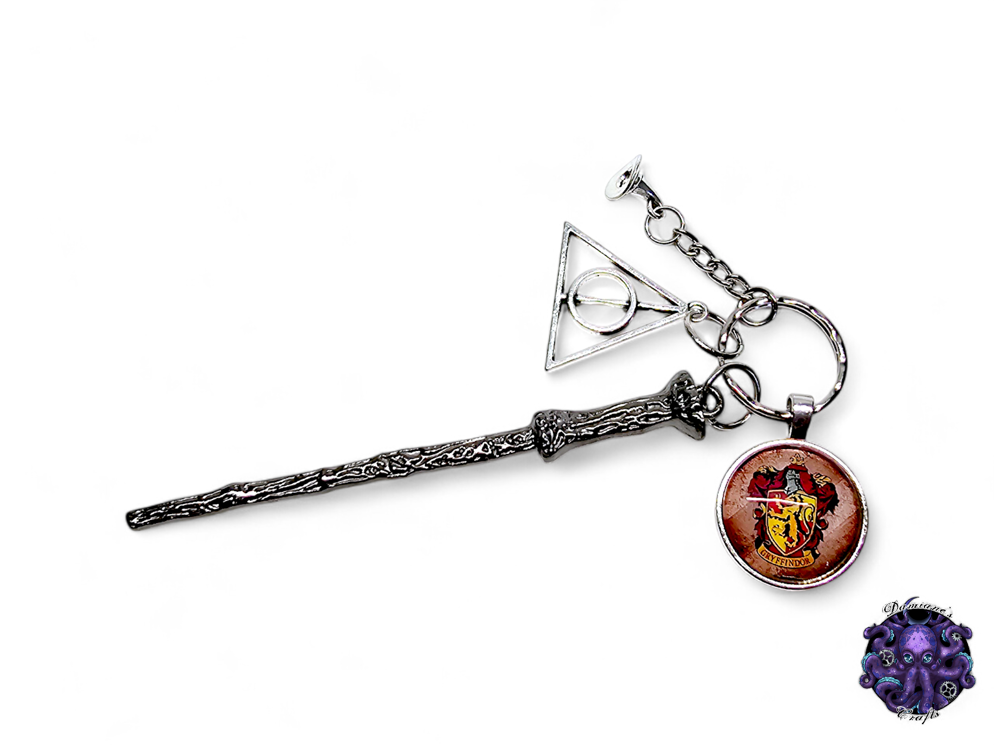 Keychain, Wand, hat, Wizard, Witch, witchy, halloween, gothic, leather cord, gift for her, gift for him, LARP, costume, silver