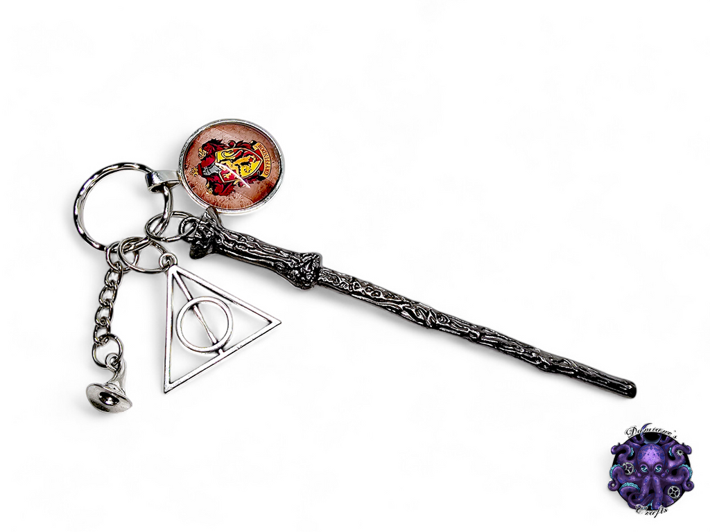 Keychain, Wand, hat, Wizard, Witch, witchy, halloween, gothic, leather cord, gift for her, gift for him, LARP, costume, silver