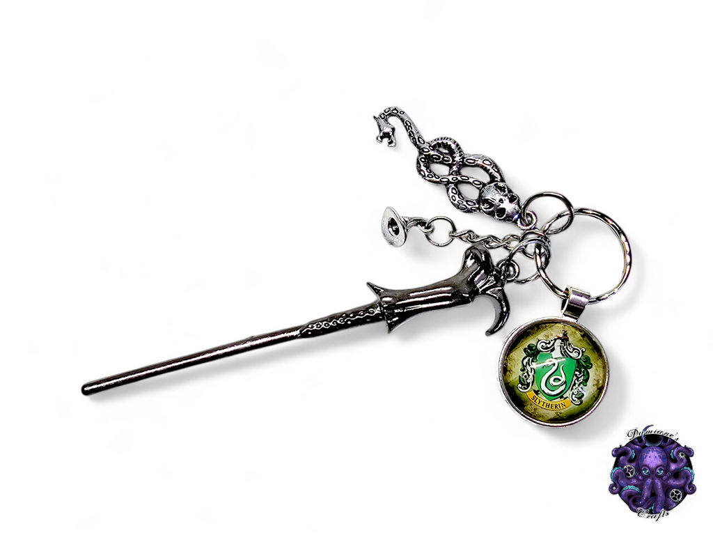 Keychain, Wand, hat, snake, Wizard, Witch, witchy, halloween, gothic, leather cord, gift for her, gift for him, LARP, costume, silver
