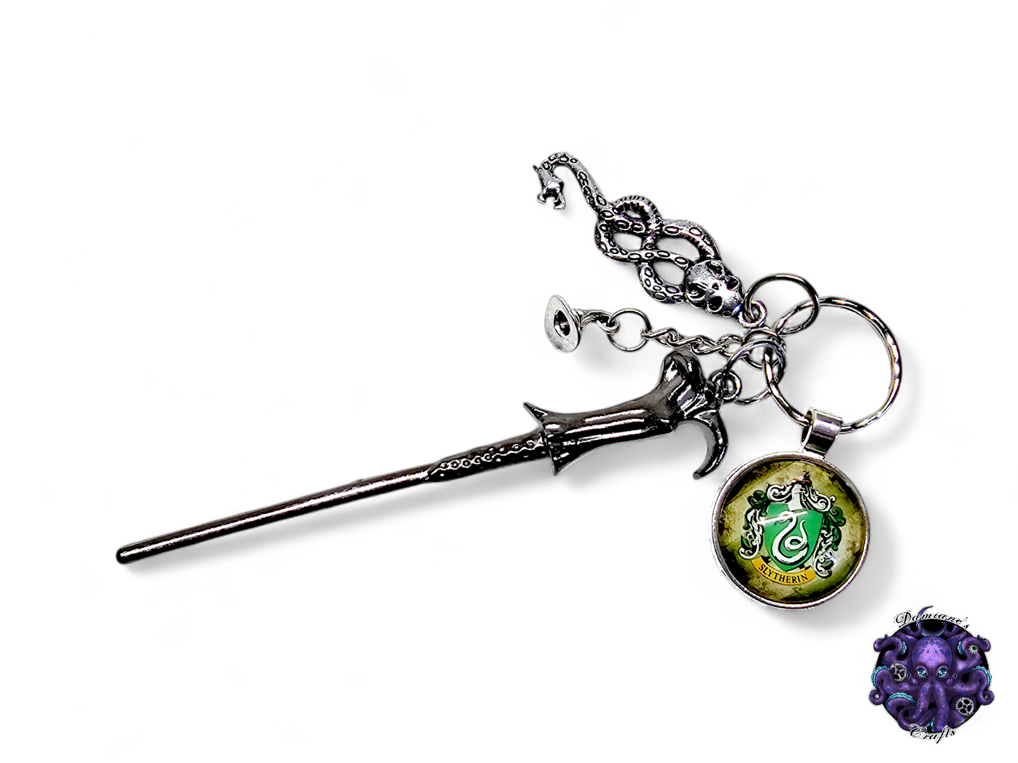 Keychain, Wand, hat, snake, Wizard, Witch, witchy, halloween, gothic, leather cord, gift for her, gift for him, LARP, costume, silver