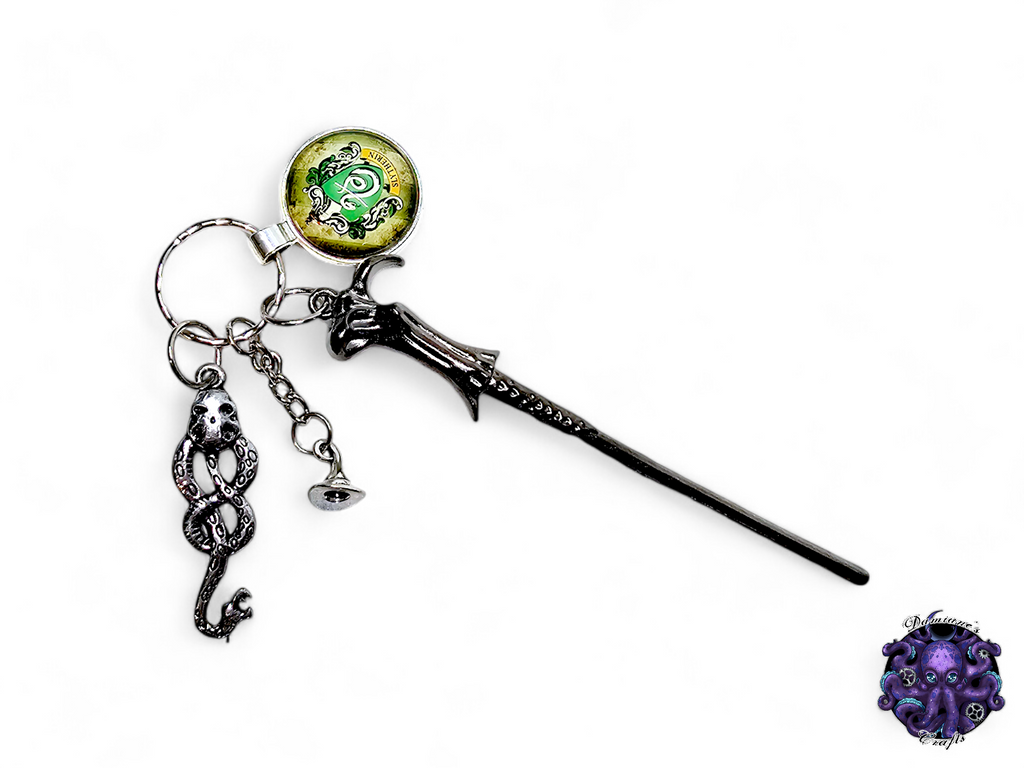 Keychain, Wand, hat, snake, Wizard, Witch, witchy, halloween, gothic, leather cord, gift for her, gift for him, LARP, costume, silver