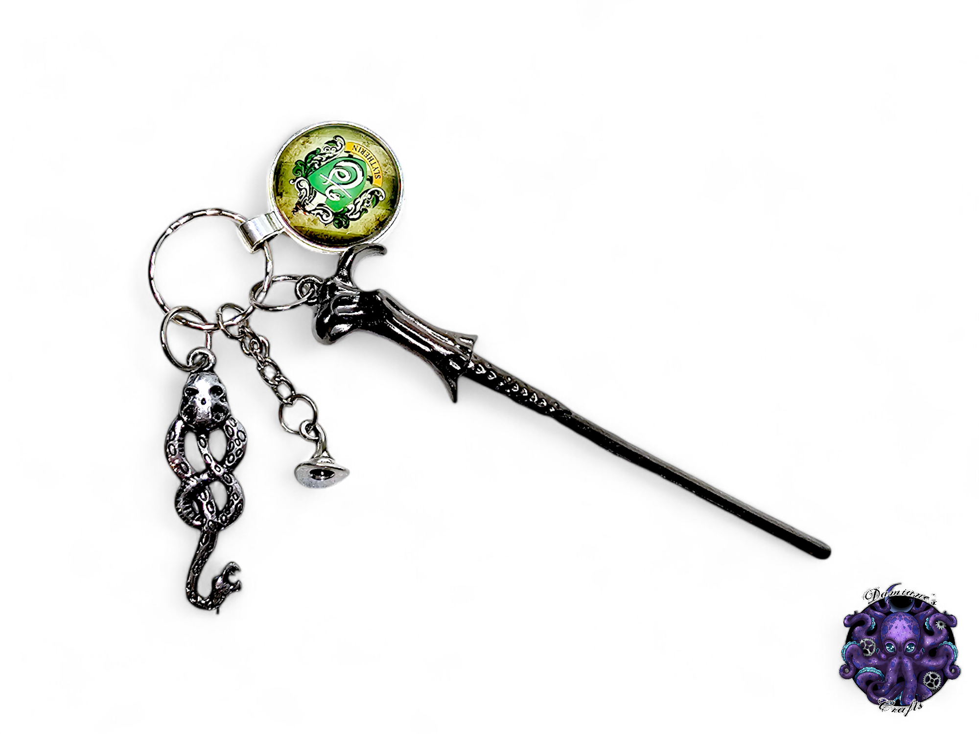 Keychain, Wand, hat, snake, Wizard, Witch, witchy, halloween, gothic, leather cord, gift for her, gift for him, LARP, costume, silver