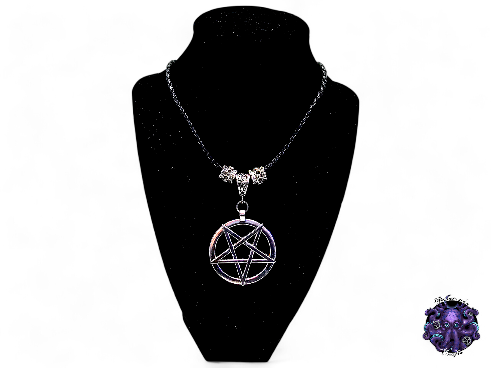 Necklace, pendant, pentagram, pentacle, witch, witchy, halloween, gothic, leather cord, gift for her, LARP, costume, silver