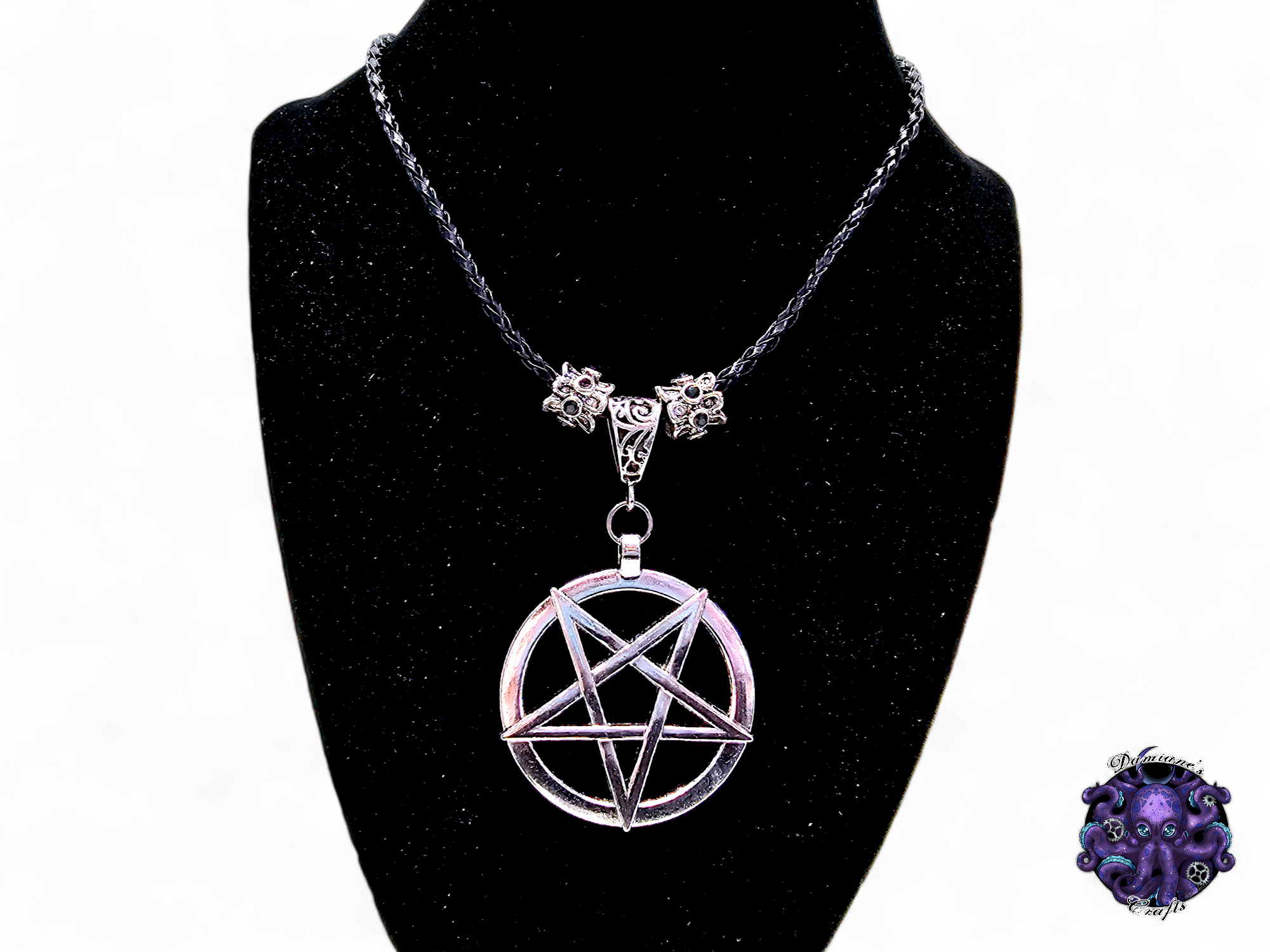 Necklace, pendant, pentagram, pentacle, witch, witchy, halloween, gothic, leather cord, gift for her, LARP, costume, silver