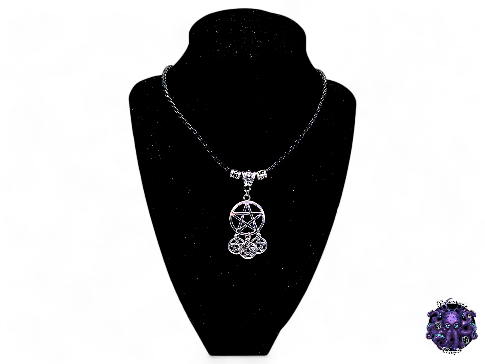 Necklace, pendant, pentagram, pentacle, witch, witchy, leather cord, gift for her, LARP, costume, silver