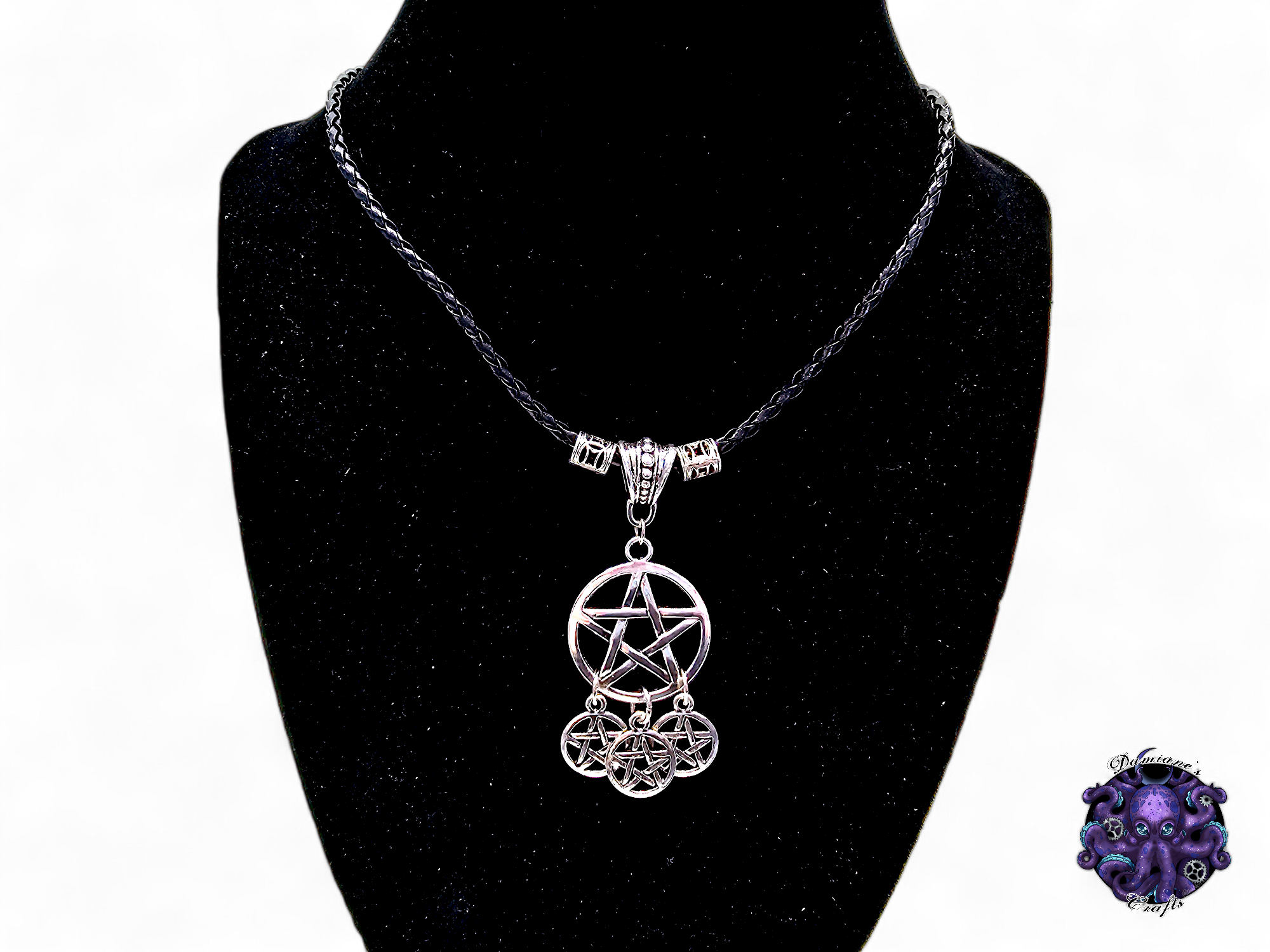 Necklace, pendant, pentagram, pentacle, witch, witchy, leather cord, gift for her, LARP, costume, silver