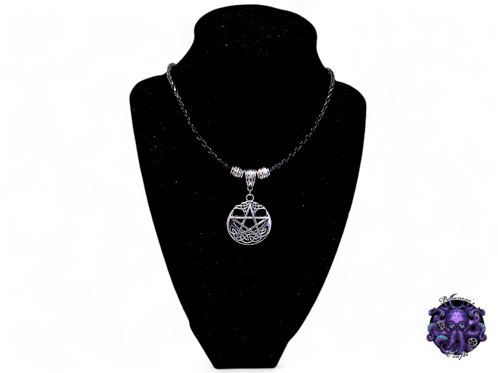 Necklace, pendant, pentagram, pentacle, celtic, viking, witch, witchy, leather cord, gift for her, LARP, costume, silver
