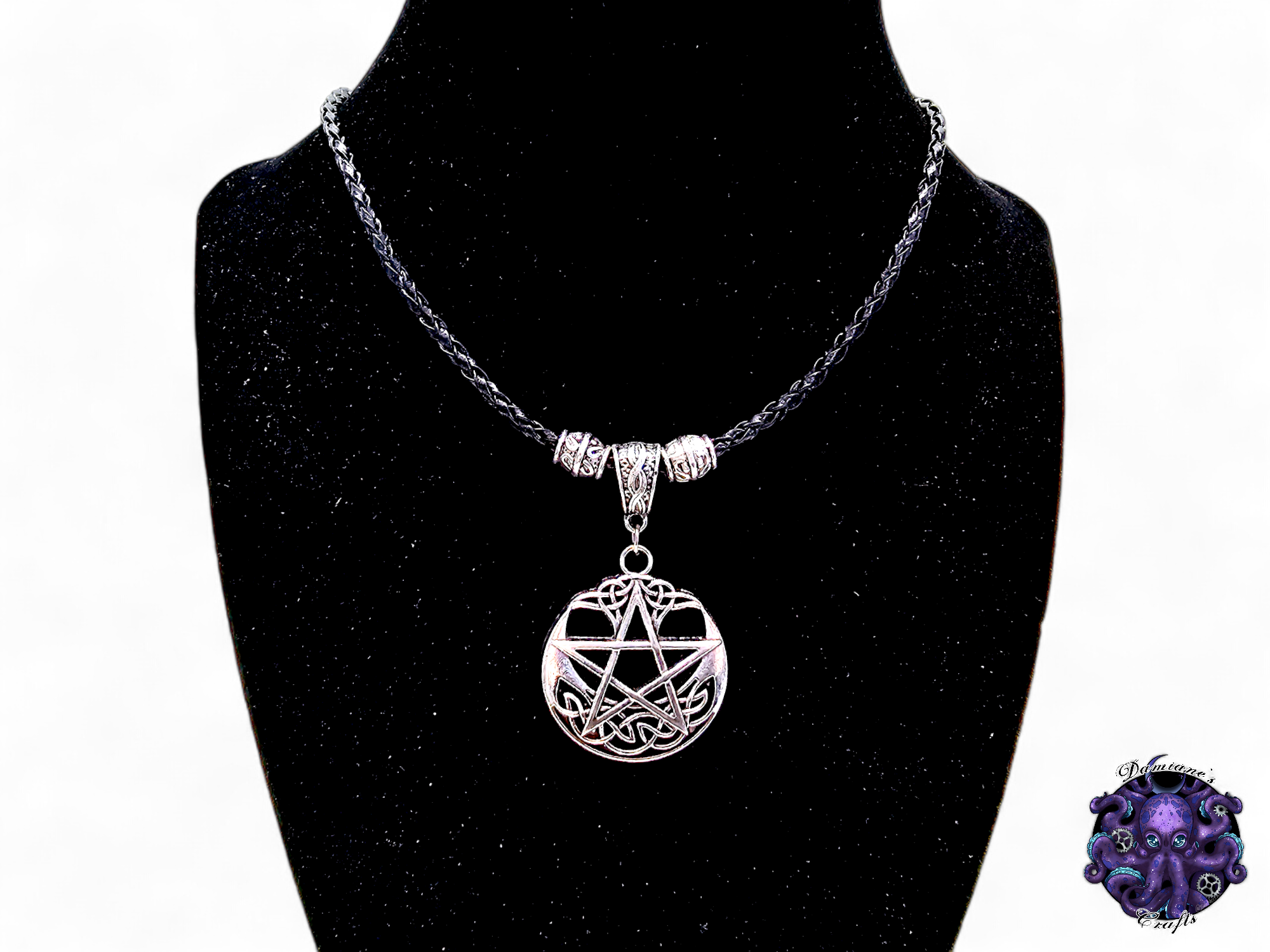 Necklace, pendant, pentagram, pentacle, celtic, viking, witch, witchy, leather cord, gift for her, LARP, costume, silver