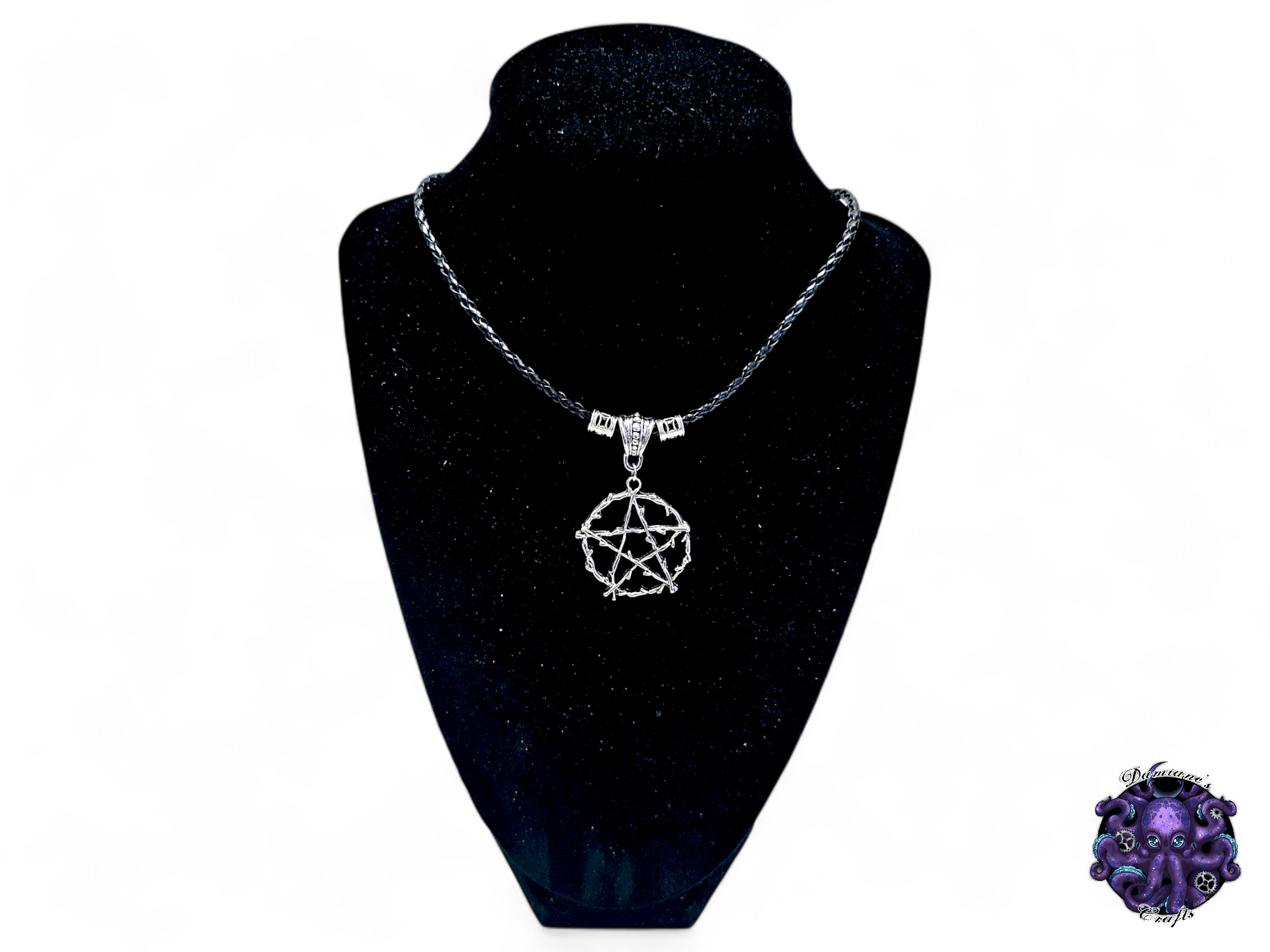 Necklace, pendant, pentagram, pentacle, witch, witchy, leather cord, gift for her, LARP, costume, silver