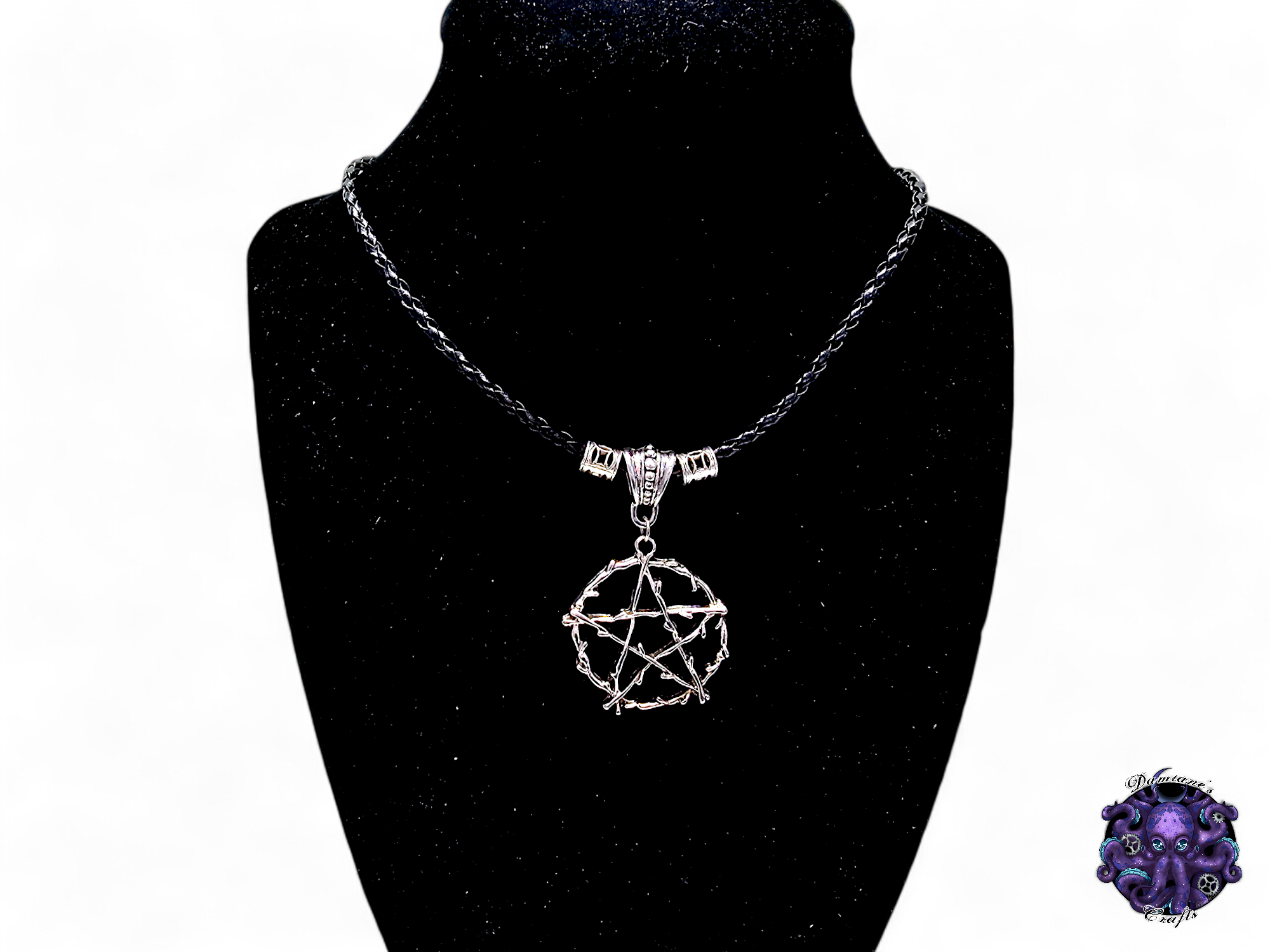 Necklace, pendant, pentagram, pentacle, witch, witchy, leather cord, gift for her, LARP, costume, silver