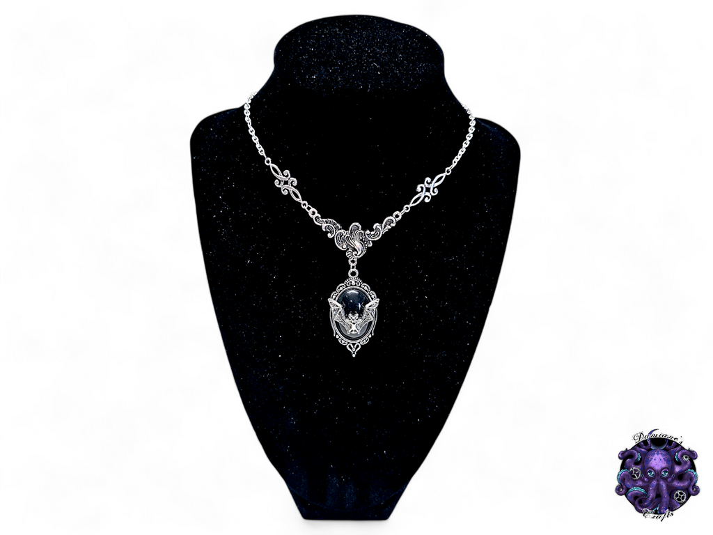 Collier, argent, chaîne, chauve-souris, vampire, victorien, gothique, noir, floral