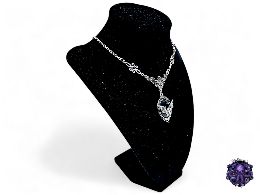 Collier, argent, chaîne, chauve-souris, vampire, victorien, gothique, noir, floral