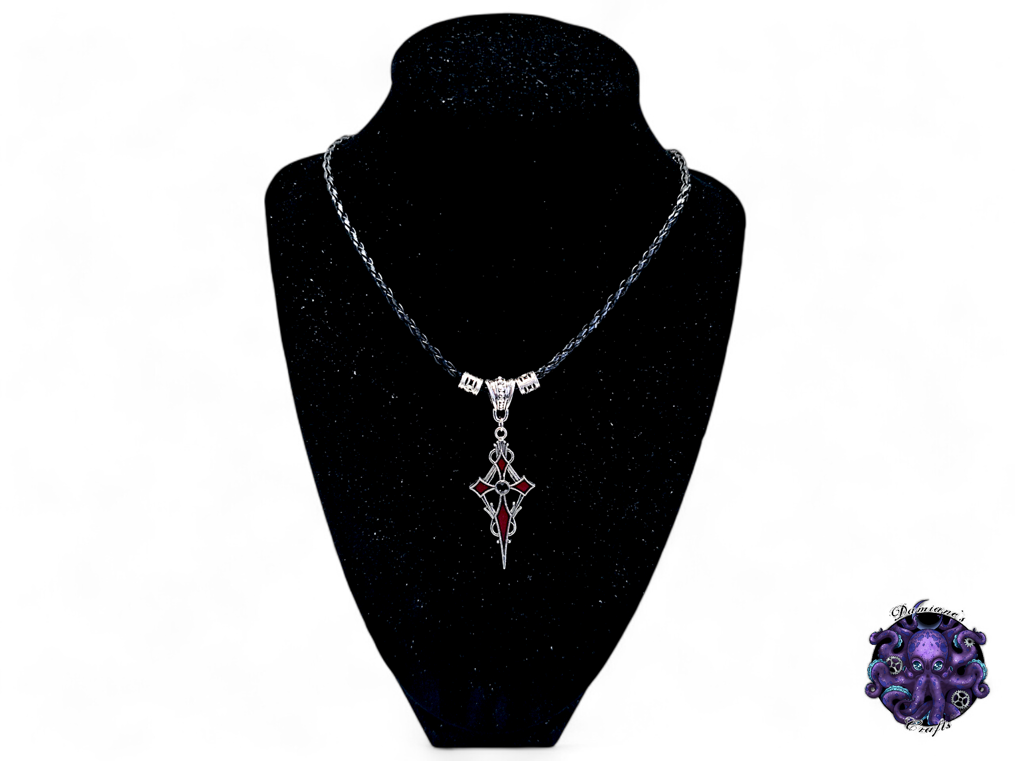 Necklace, pendant, gothic cross, witch, witchy, leather cord, gift for her, LARP, costume, silver