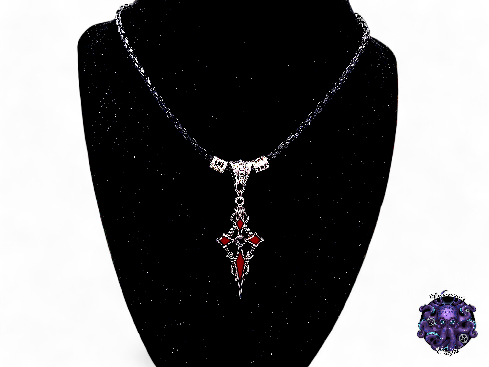 Necklace, pendant, gothic cross, witch, witchy, leather cord, gift for her, LARP, costume, silver