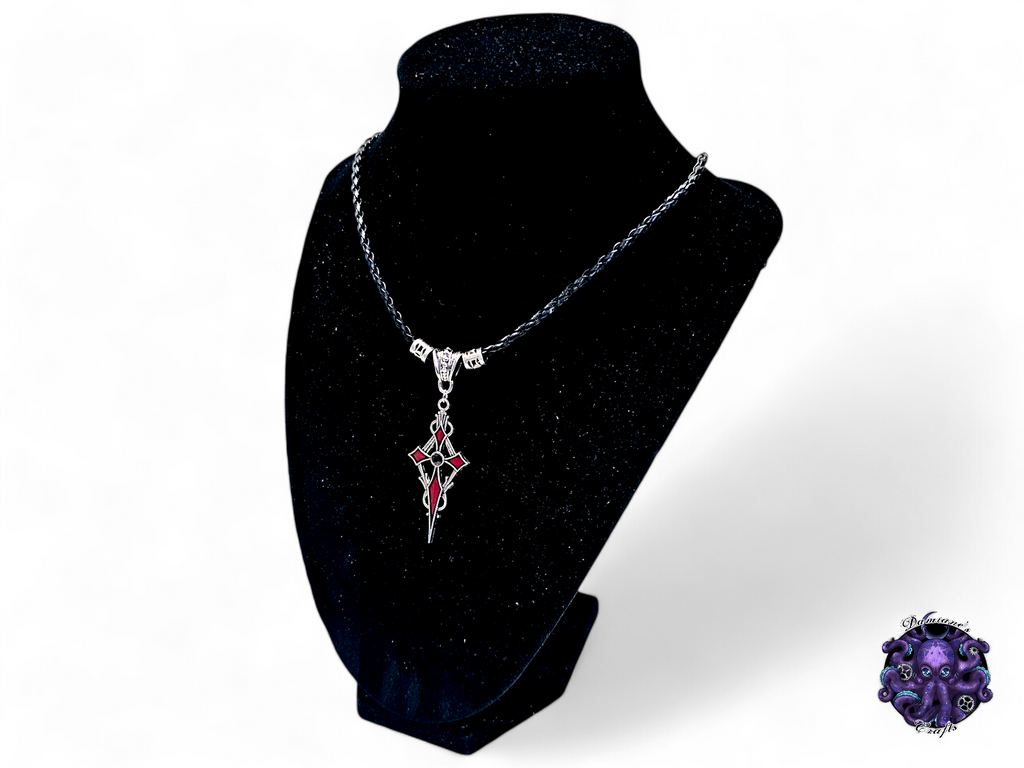 Necklace, pendant, gothic cross, witch, witchy, leather cord, gift for her, LARP, costume, silver